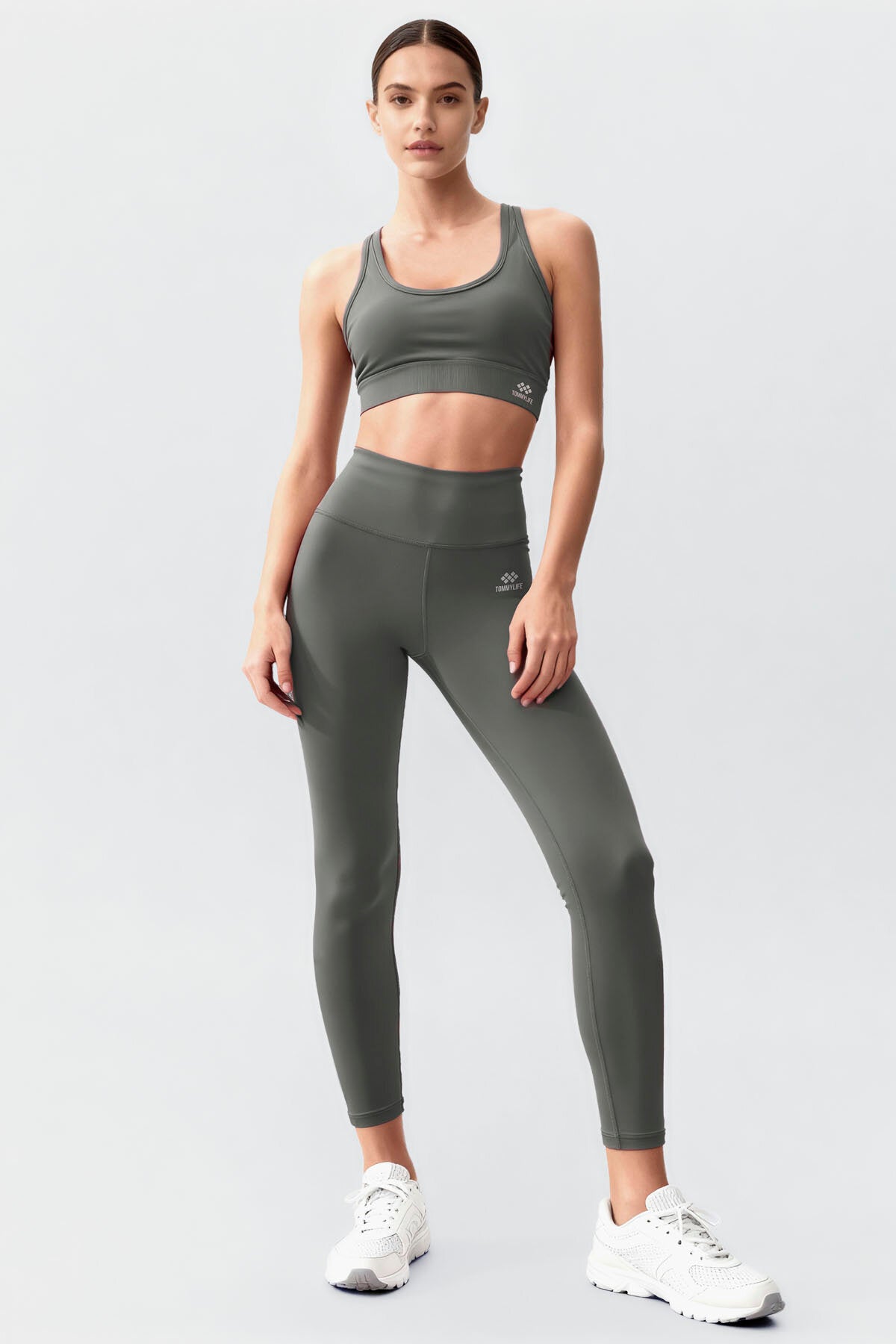 Çağla Yüksek Bel Toparlayıcı Çapraz Sırt Detaylı Slim Fit Kadın Tayt Takım - 95283