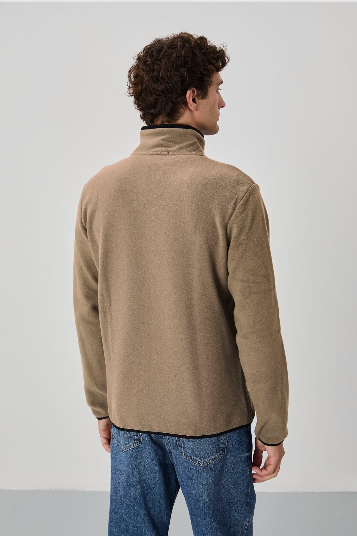 Camel Yazı Nakışlı Dik Yaka Fermuarlı Standart Kalıp Erkek Sweatshirt Polar - 87992