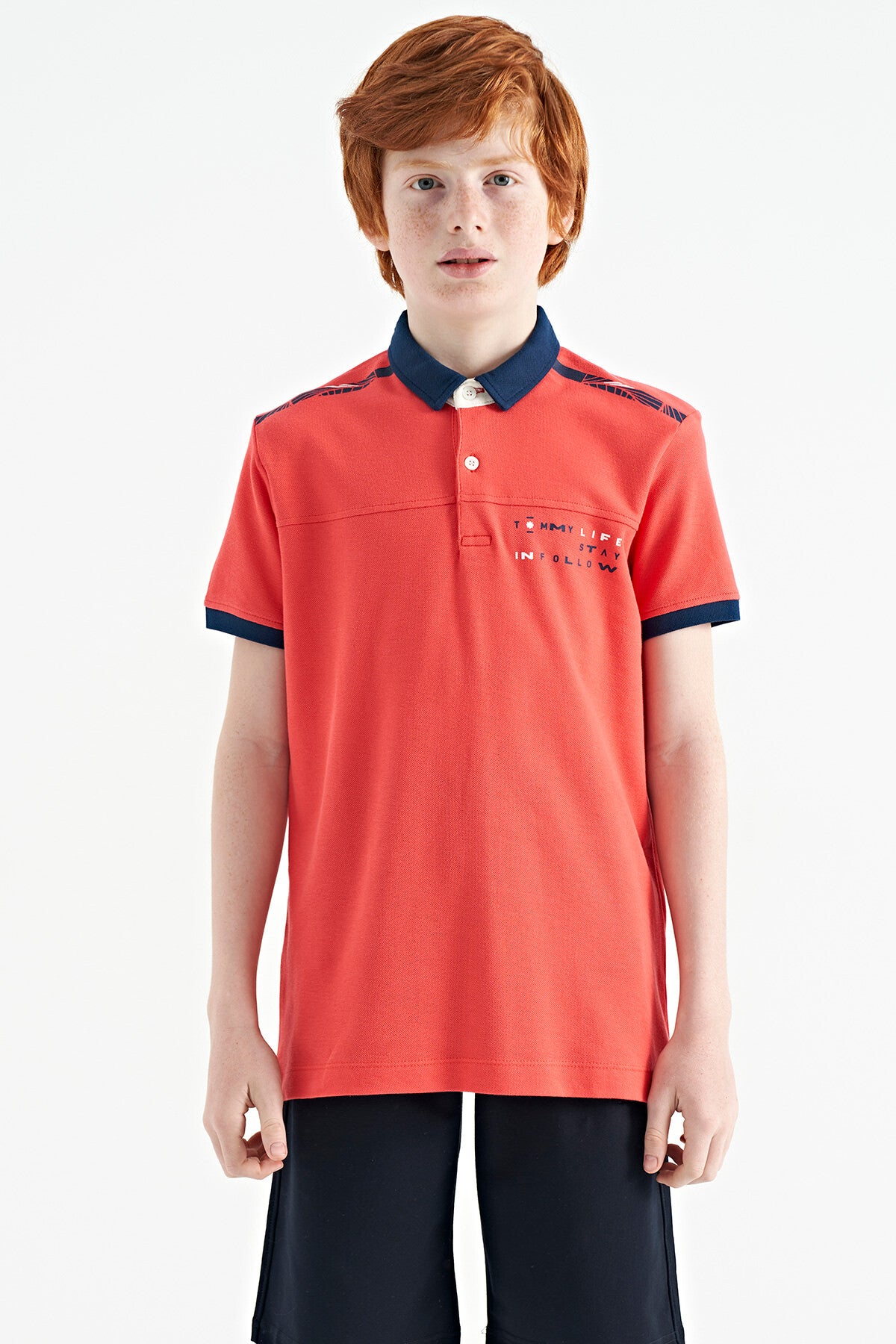 Coral Baskı Detaylı Standart Kalıp Polo Yaka Erkek Çocuk T-Shirt - 11140