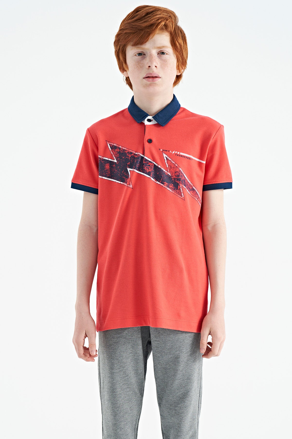 Coral Baskı Detaylı Standart Kalıp Polo Yaka Erkek Çocuk T-Shirt - 11154