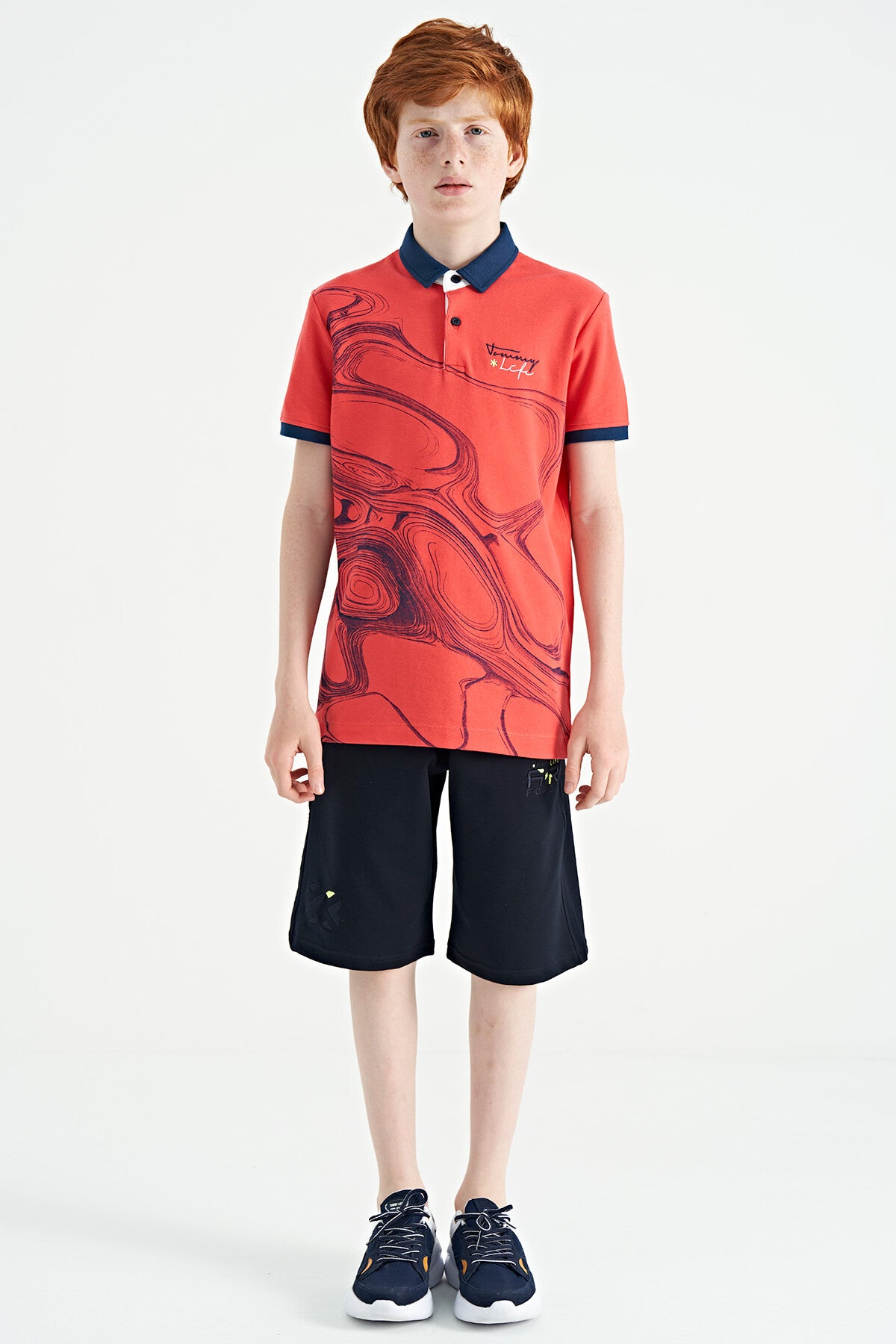 Coral Baskı Detaylı Standart Kalıp Polo Yaka Erkek Çocuk T-Shirt - 11165
