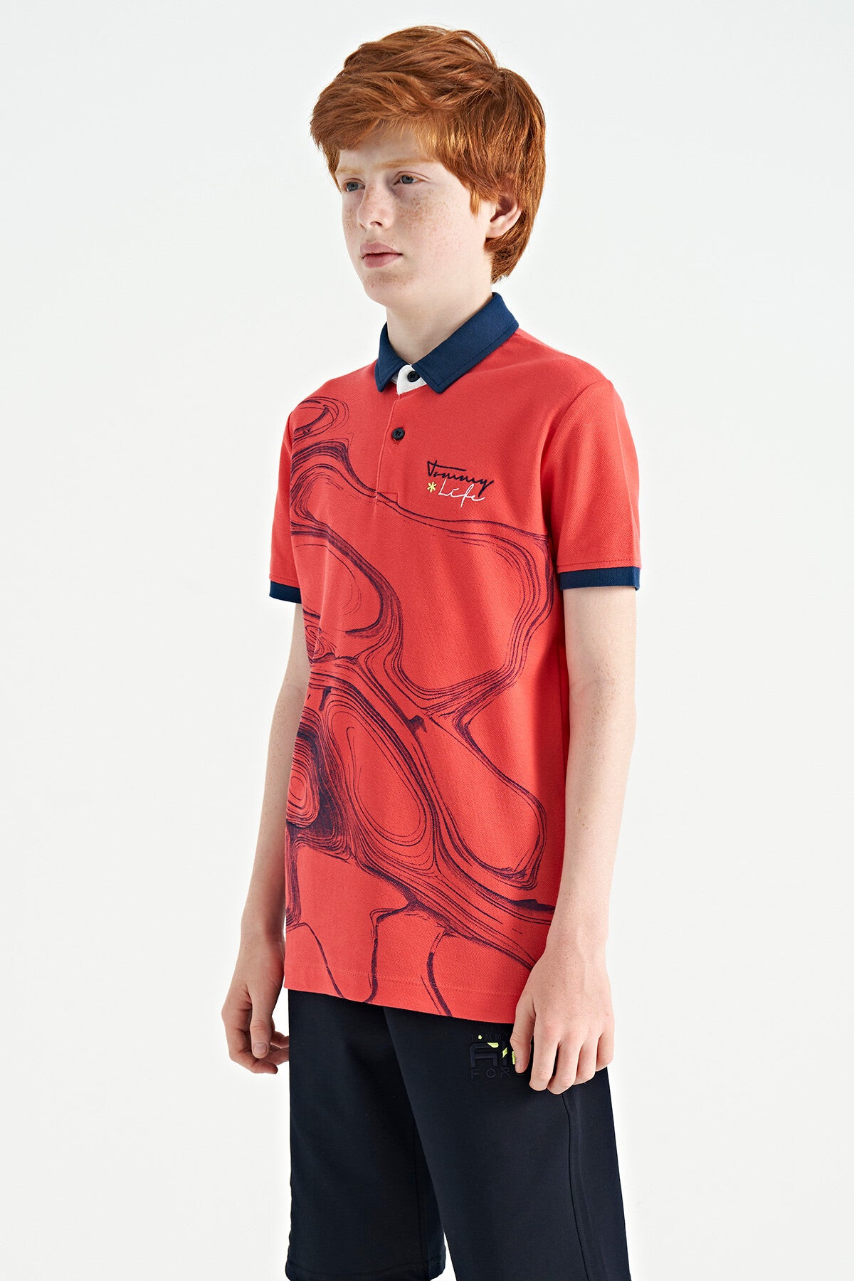 Coral Baskı Detaylı Standart Kalıp Polo Yaka Erkek Çocuk T-Shirt - 11165