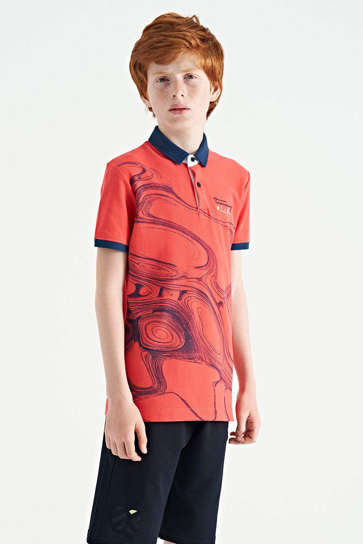 Coral Baskı Detaylı Standart Kalıp Polo Yaka Erkek Çocuk T-Shirt - 11165