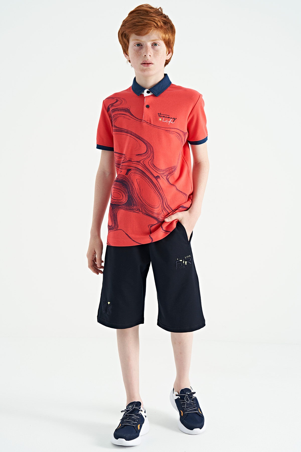 Coral Baskı Detaylı Standart Kalıp Polo Yaka Erkek Çocuk T-Shirt - 11165