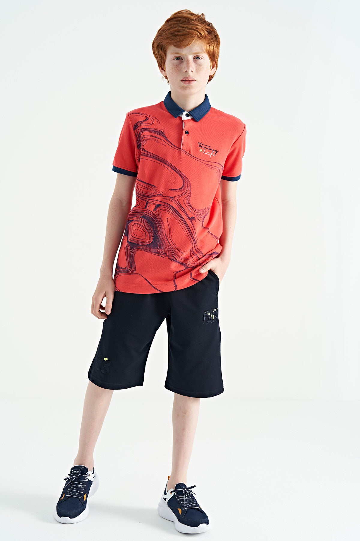 Coral Baskı Detaylı Standart Kalıp Polo Yaka Erkek Çocuk T-Shirt - 11165