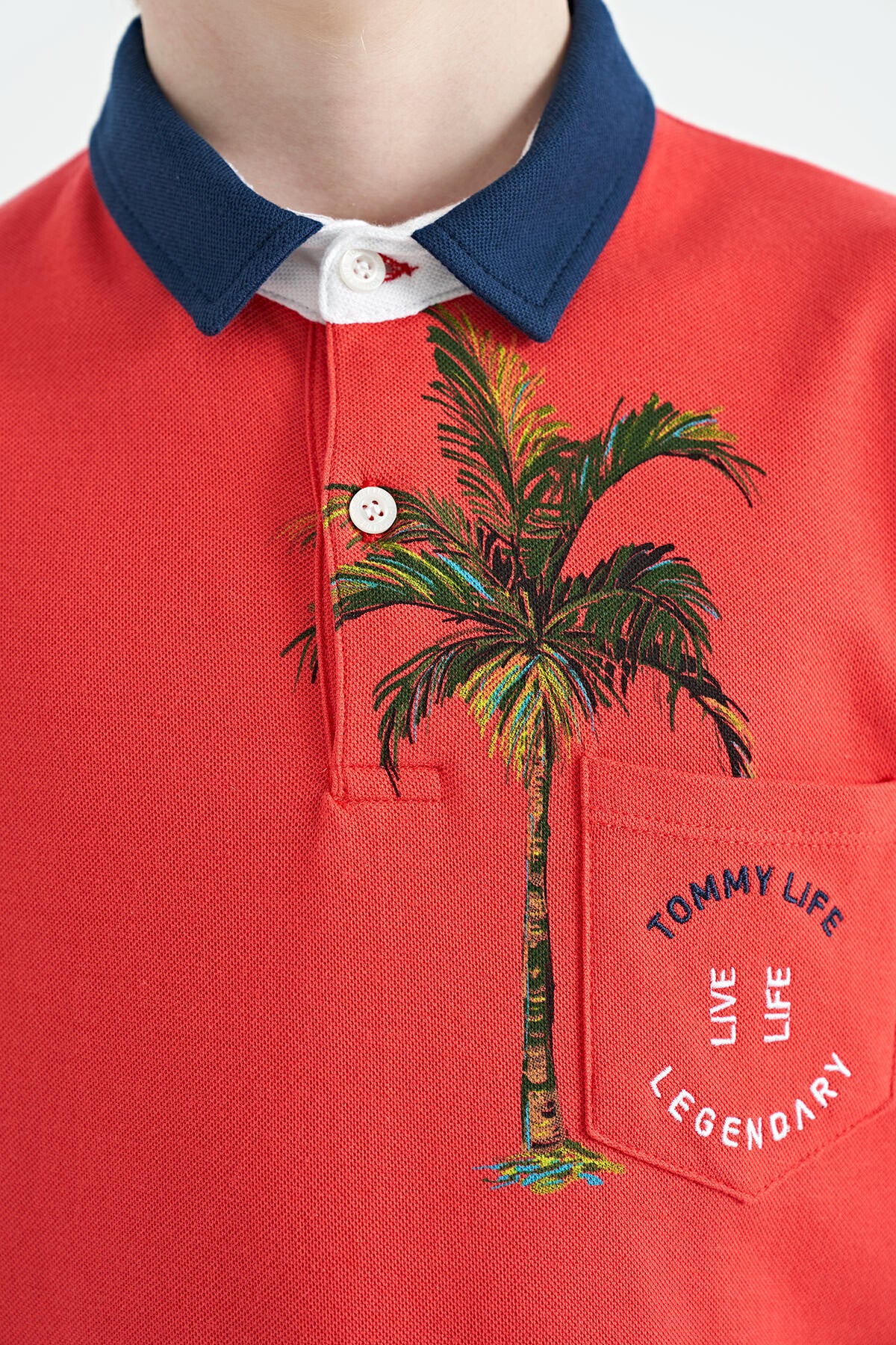 Coral Baskılı Cep Detaylı Standart Kalıp Polo Yaka Erkek Çocuk T-Shirt - 11144