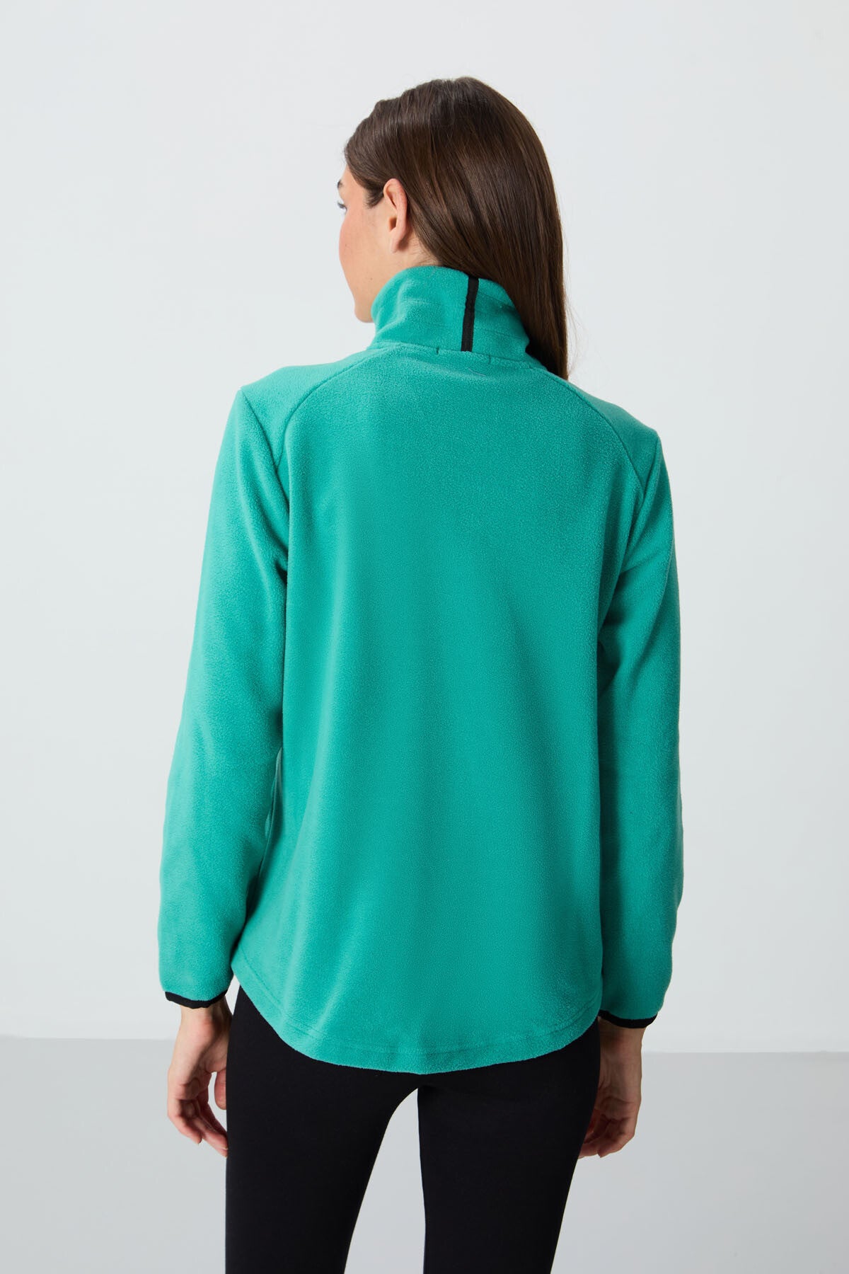 Deniz Yeşili Dik Yaka Fermuarlı Rahat Form Kadın Polar Sweatshirt - 97173