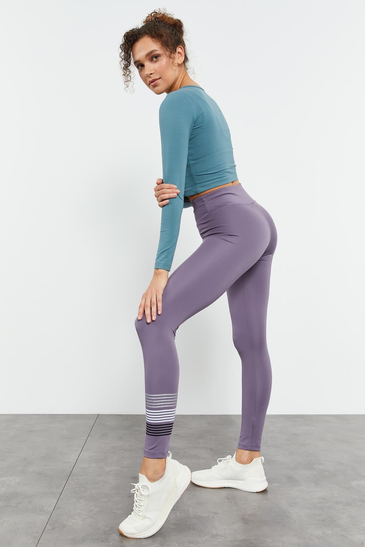 Eflatun Yüksek Bel Yazı Baskılı Slim Fit Dar Paça Kadın Tayt - 94544