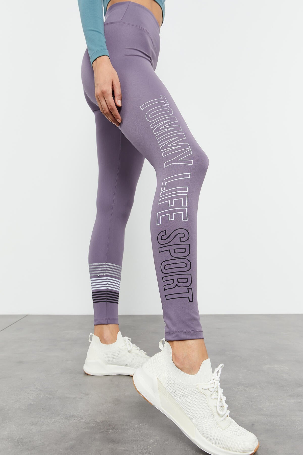 Eflatun Yüksek Bel Yazı Baskılı Slim Fit Dar Paça Kadın Tayt - 94544