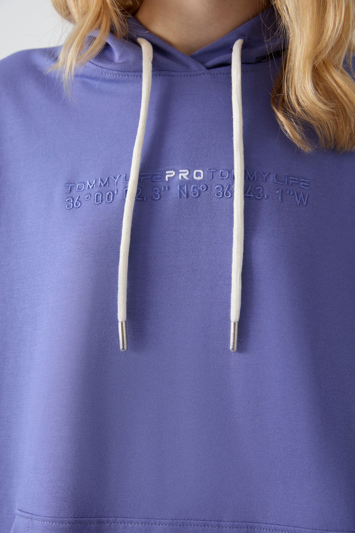 Eflatun Kapüşonlu Kanguru Cep Oversize Lastik Paça Kadın Eşofman Takımı - 95288