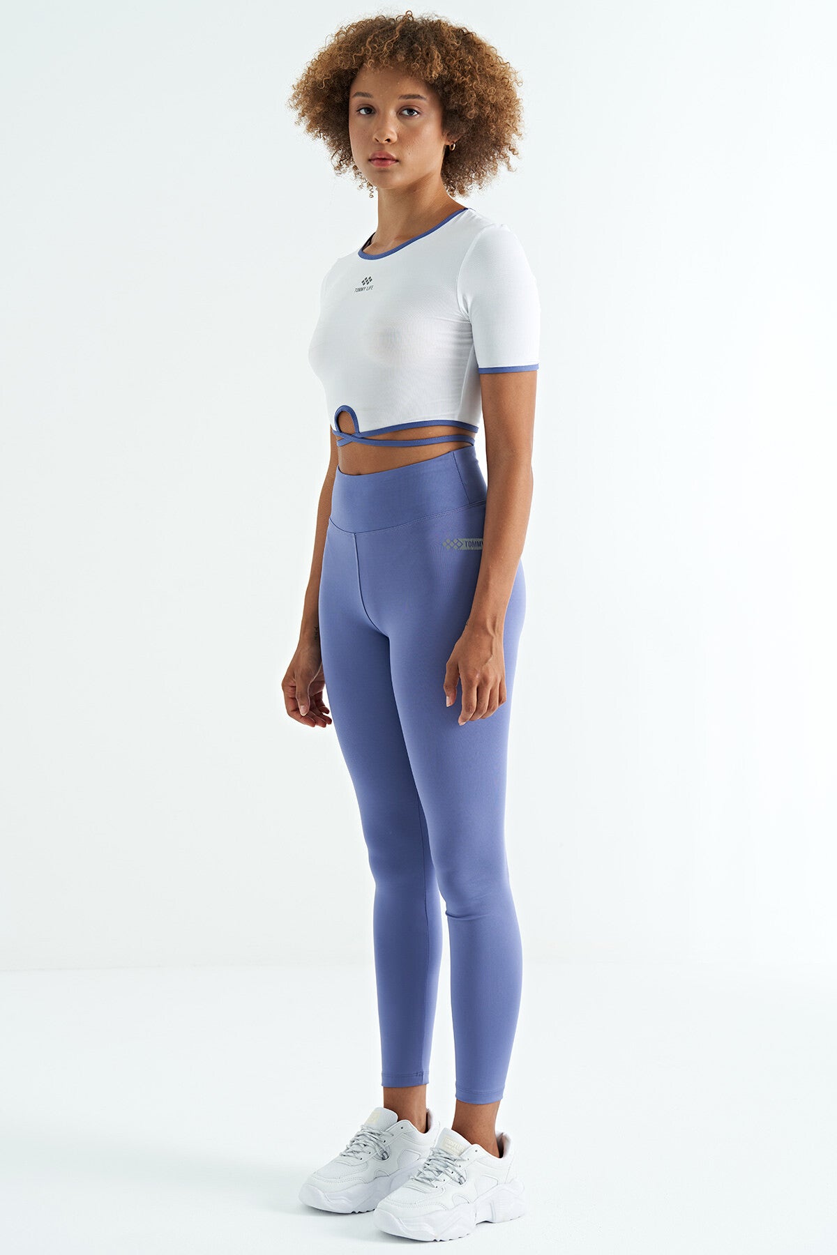 Eflatun Logo Baskı Detaylı Yüksek Bel Dalgıç Kumaş Slim Fit Kadın Tayt - 94627