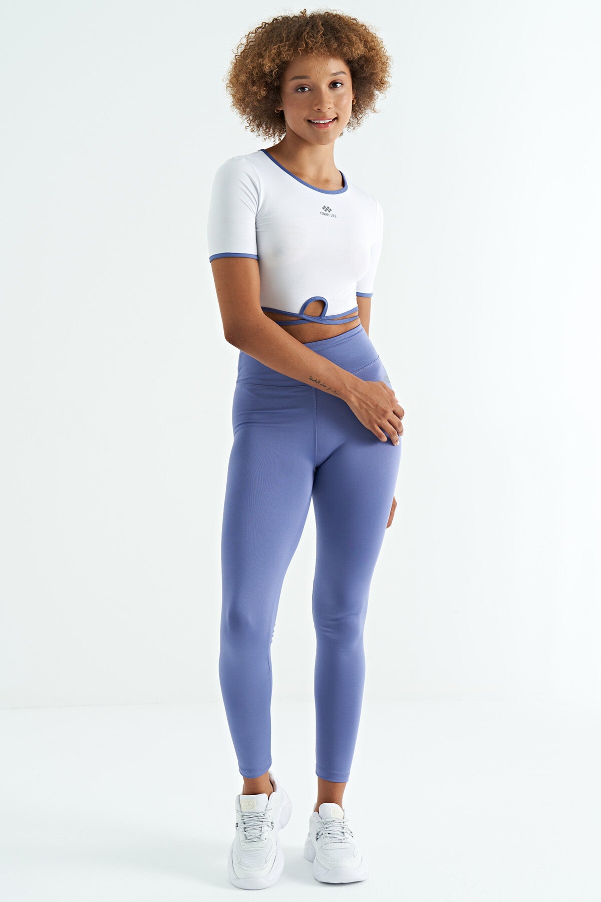 Eflatun Logo Baskı Detaylı Yüksek Bel Dalgıç Kumaş Slim Fit Kadın Tayt - 94627