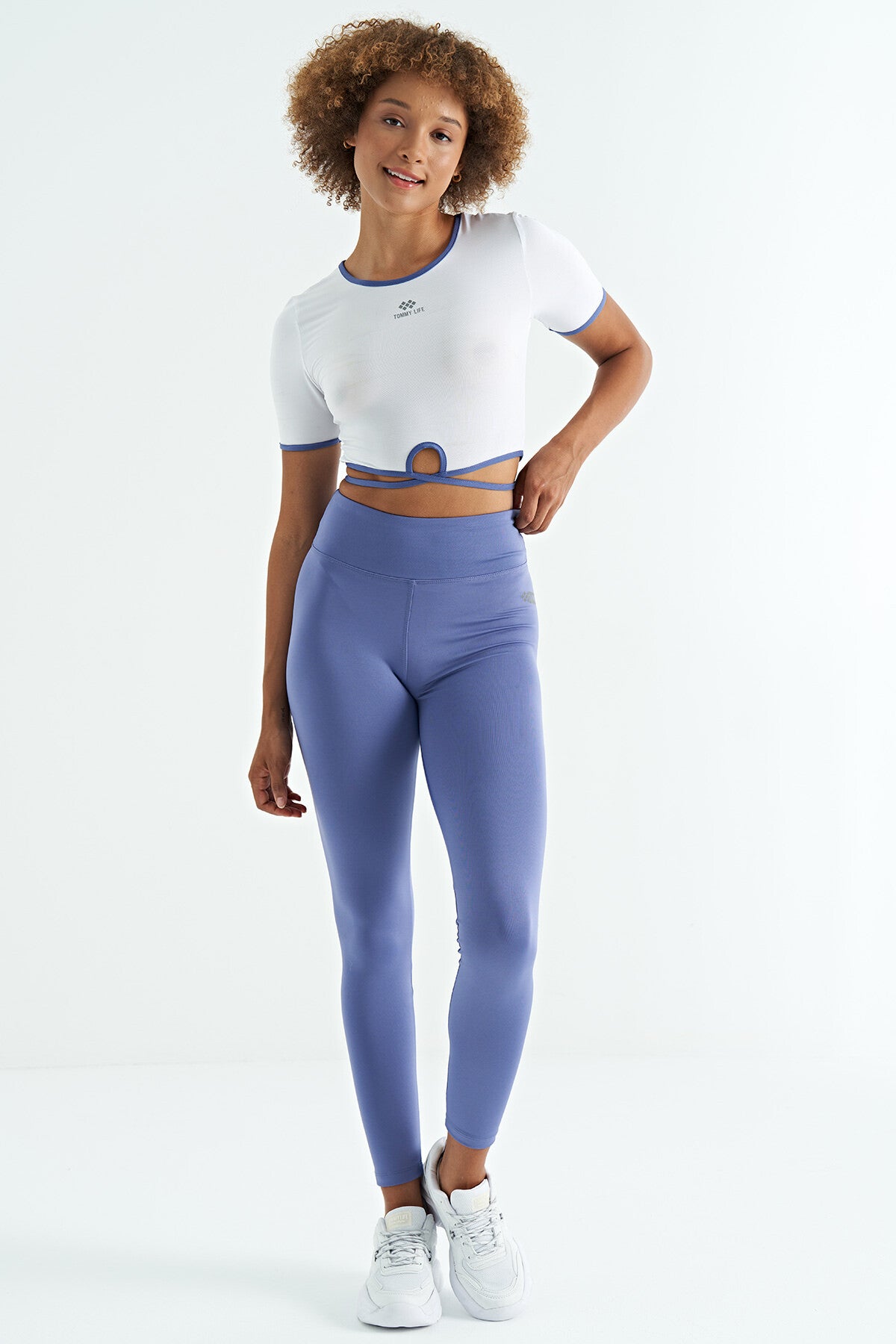 Eflatun Logo Baskı Detaylı Yüksek Bel Dalgıç Kumaş Slim Fit Kadın Tayt - 94627