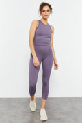 Lilac High-Waisted Capri-Crop Tank Top and Slim-Fit Women’s Leggings Set - 95284