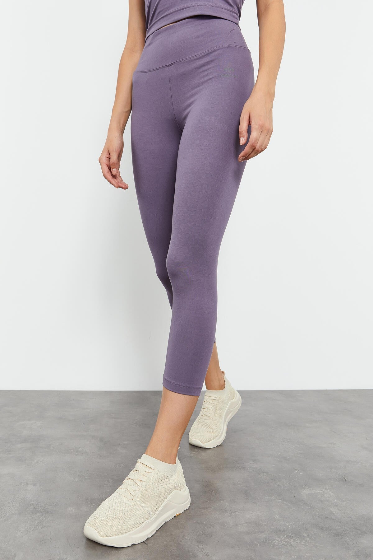 Eflatun Yüksek Bel Kapri-Crop Atlet Slim Fit Kadın Tayt Takım - 95284