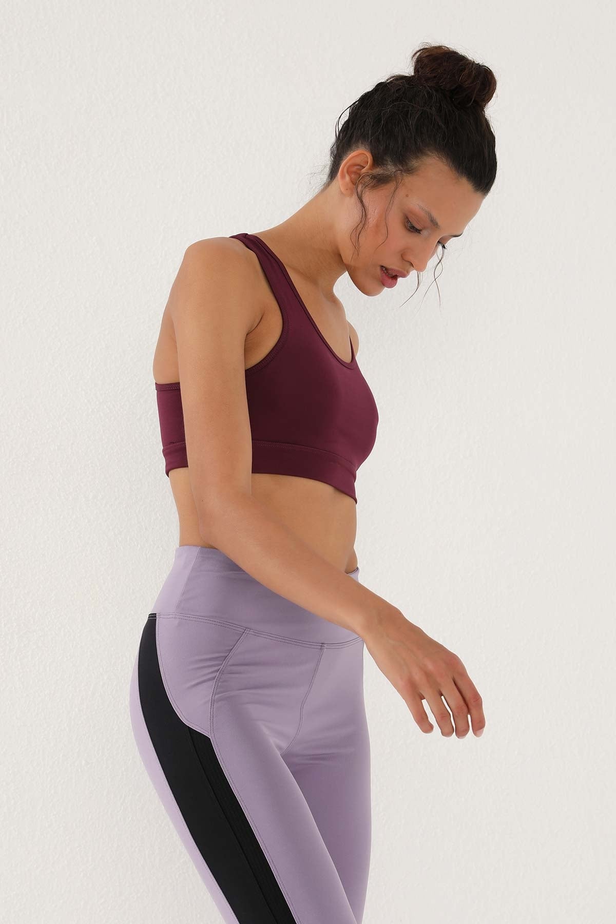 Eflatun Yüksek Bel Şerit Detaylı Slim Fit Dar Paça Kadın Tayt - 94541
