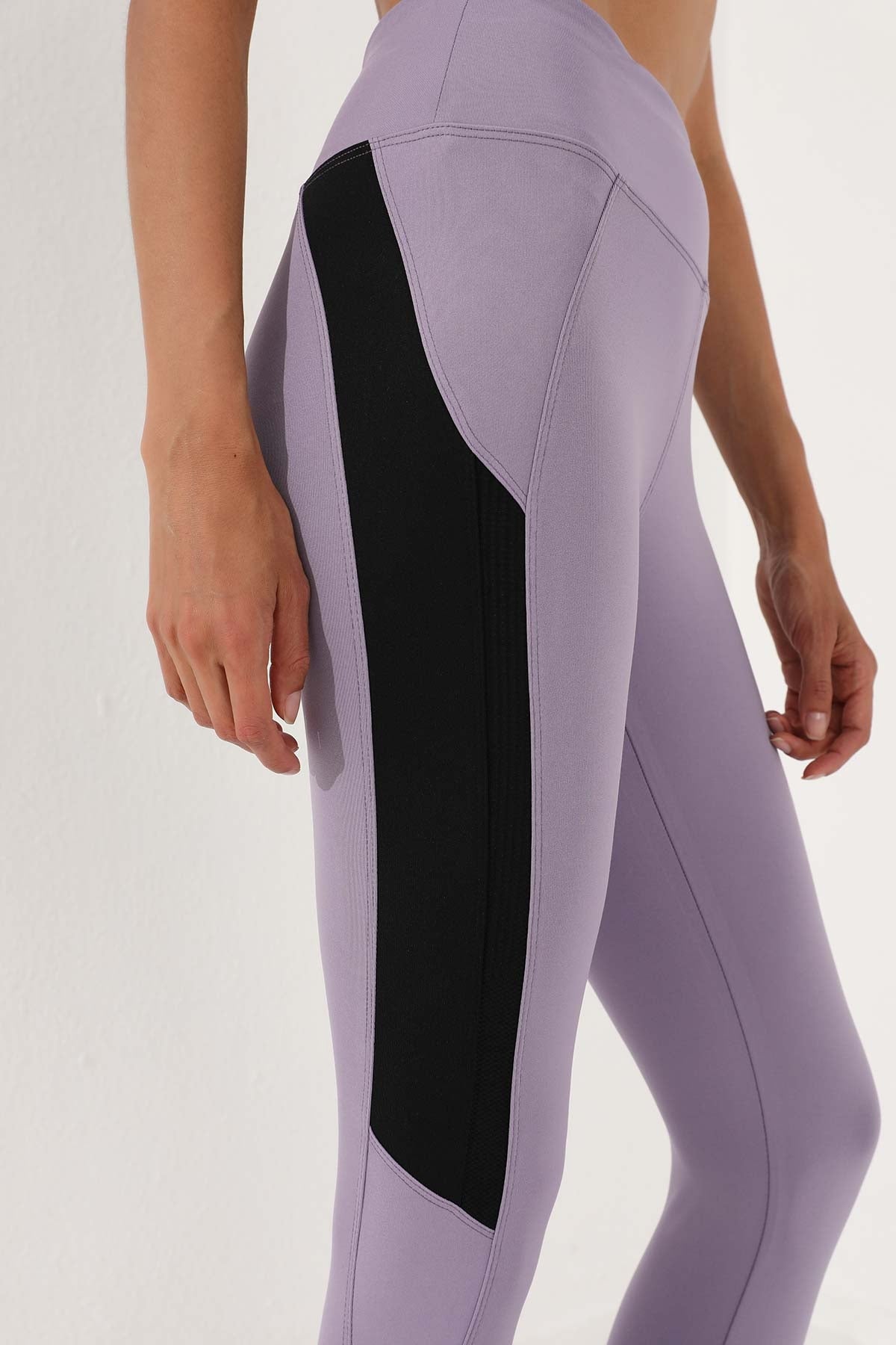 Eflatun Yüksek Bel Şerit Detaylı Slim Fit Dar Paça Kadın Tayt - 94541
