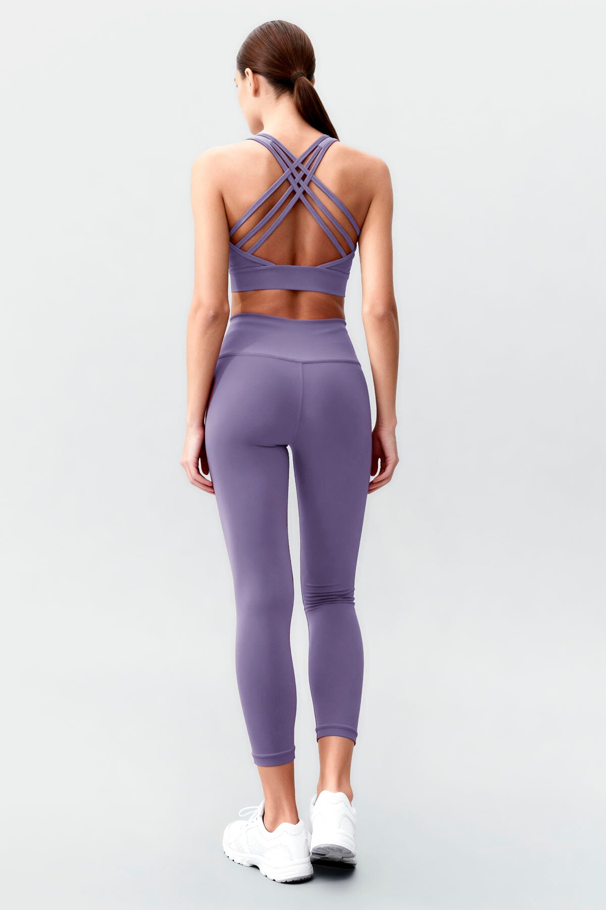 Eflatun Yüksek Bel Toparlayıcı Çapraz Sırt Detaylı Slim Fit Kadın Tayt Takım - 95283