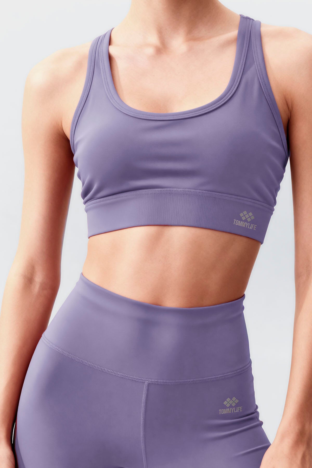 Eflatun Yüksek Bel Toparlayıcı Çapraz Sırt Detaylı Slim Fit Kadın Tayt Takım - 95283