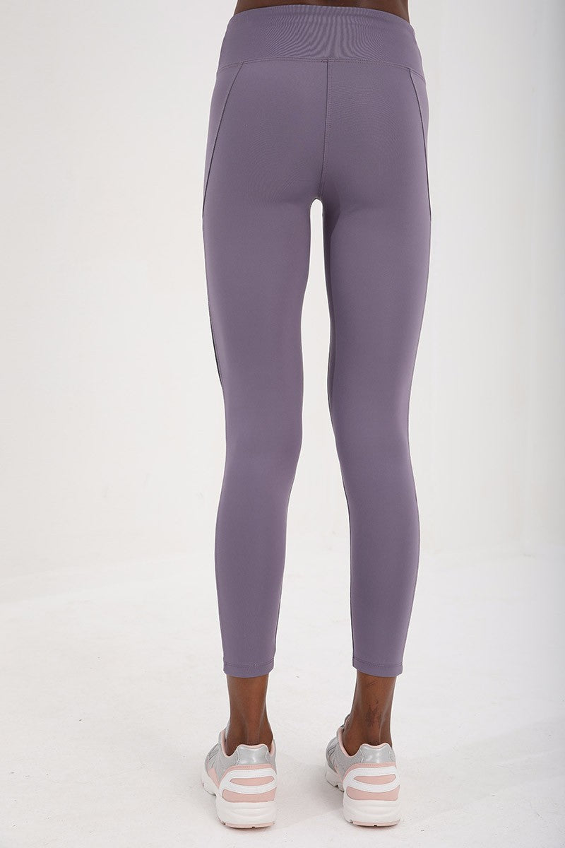 Eflatun Yüksek Bel Toparlayıcı Şerit Detaylı Slim Fit Dar Paça Kadın Tayt - 94542