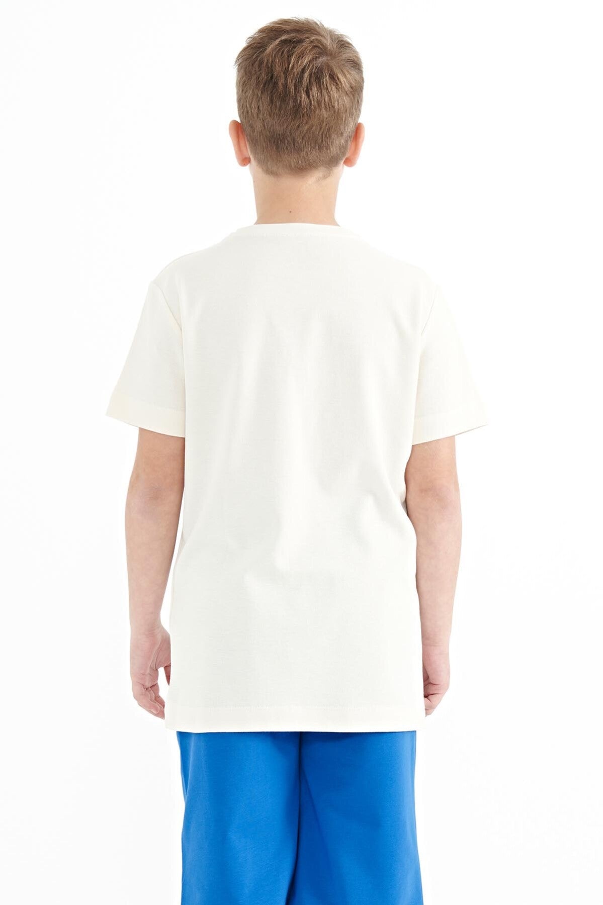 Ekru Baskı Detaylı O Yaka Standart Kalıp Erkek  Çocuk T-Shirt - 11117