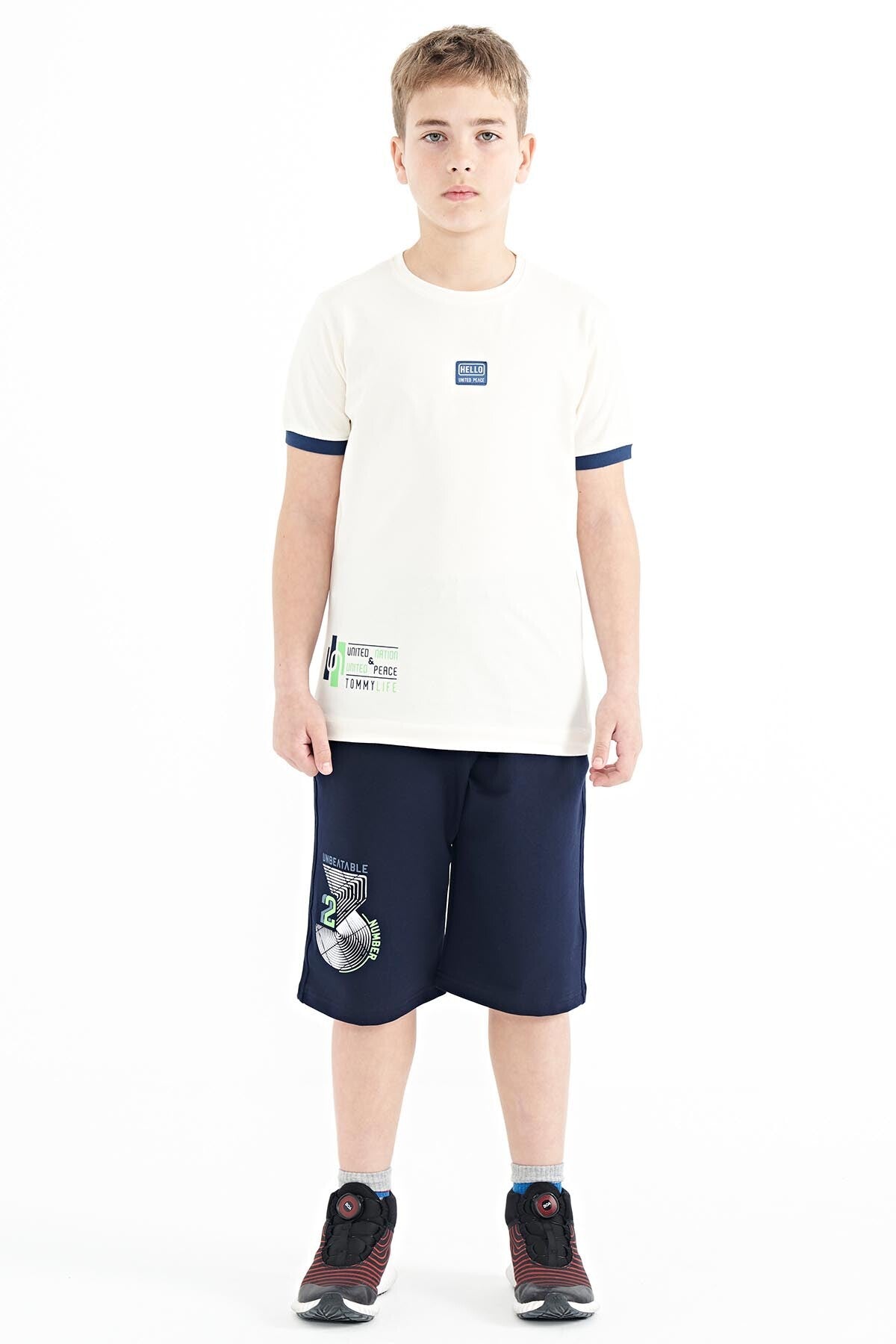 Ekru Baskılı Standart Kalıp O Yaka Erkek Çocuk T-Shirt - 11097