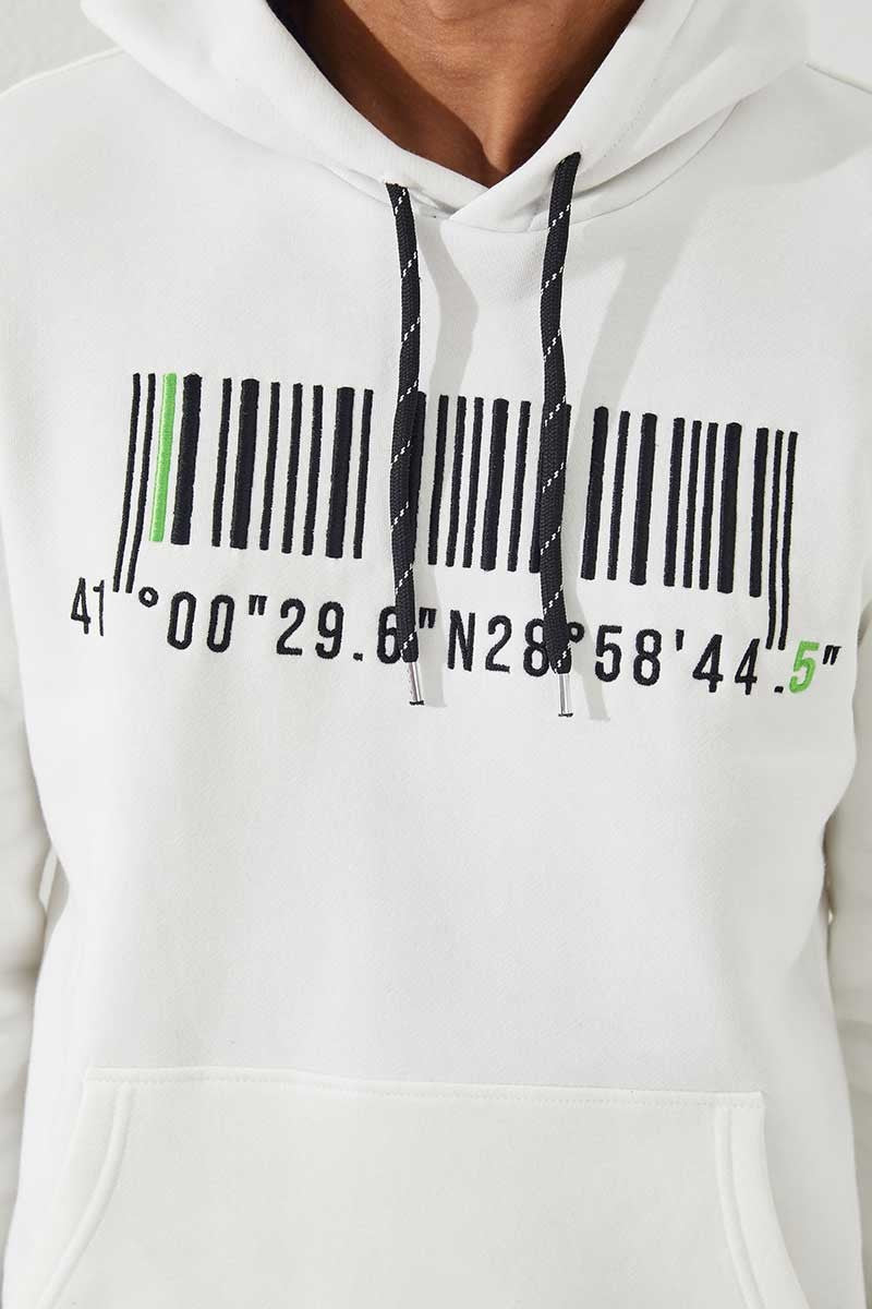 Ekru Nakışlı Kanguru Cep Standart Kalıp Kapüşonlu Erkek Sweatshirt - 87839