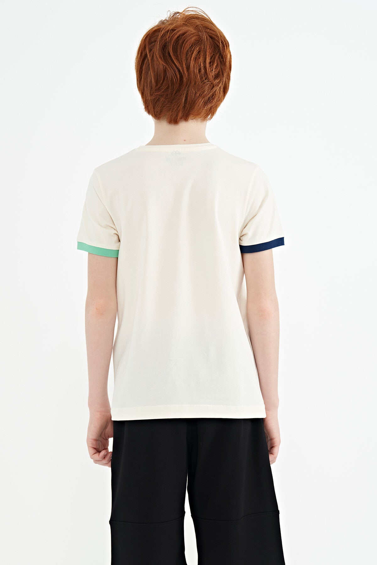 Ekru Yazı Baskılı Standart Kalıp O Yaka Erkek  Çocuk T-Shirt - 11105