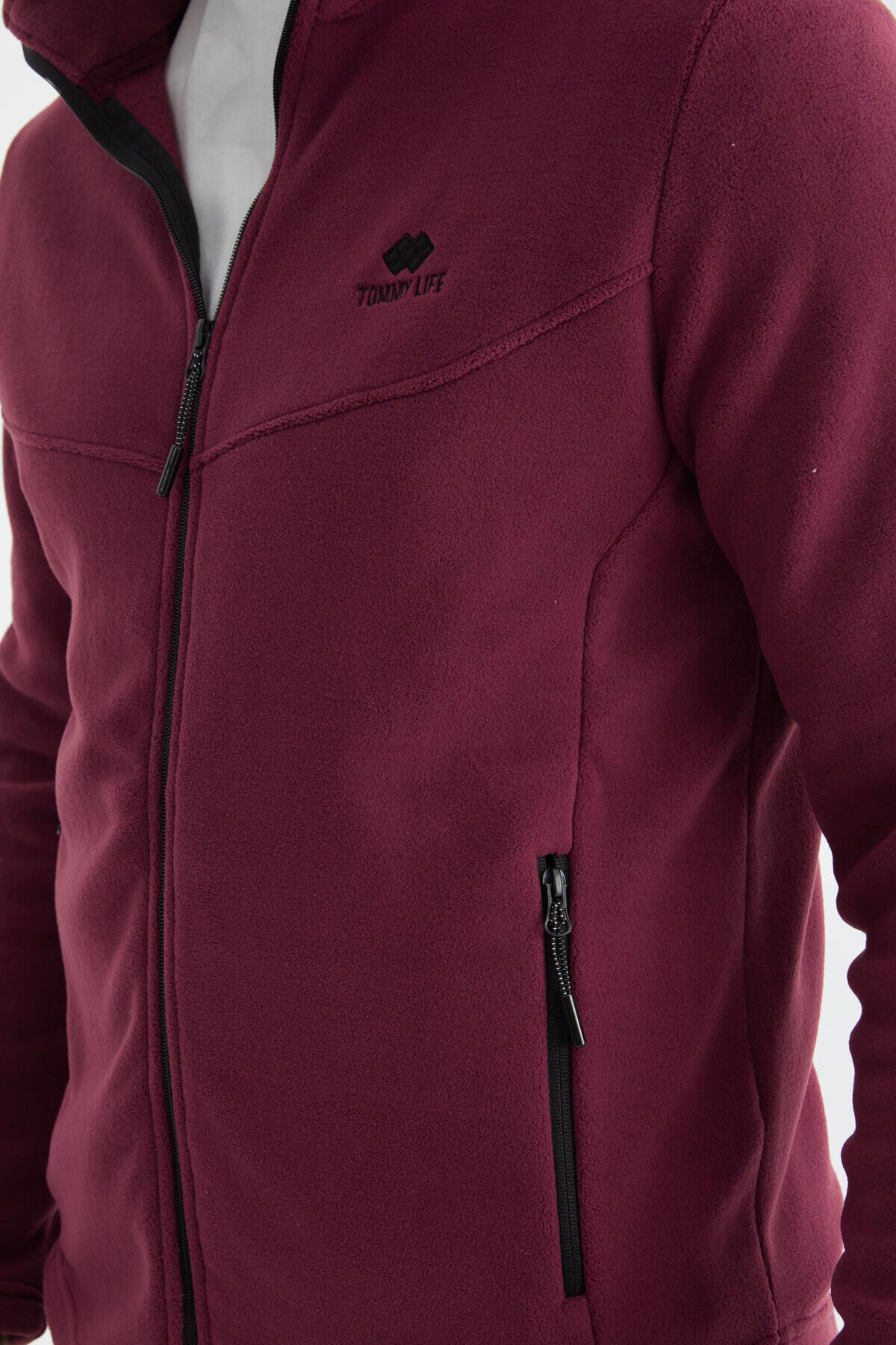 Erguvan Fermuarlı Dik Yaka Standart Kalıp Erkek Polar Sweatshirt - 88134