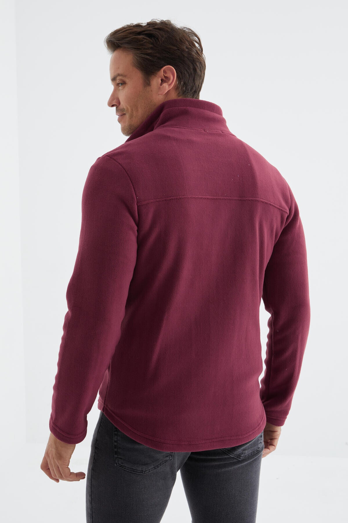 Erguvan Fermuarlı Dik Yaka Standart Kalıp Erkek Polar Sweatshirt - 88134