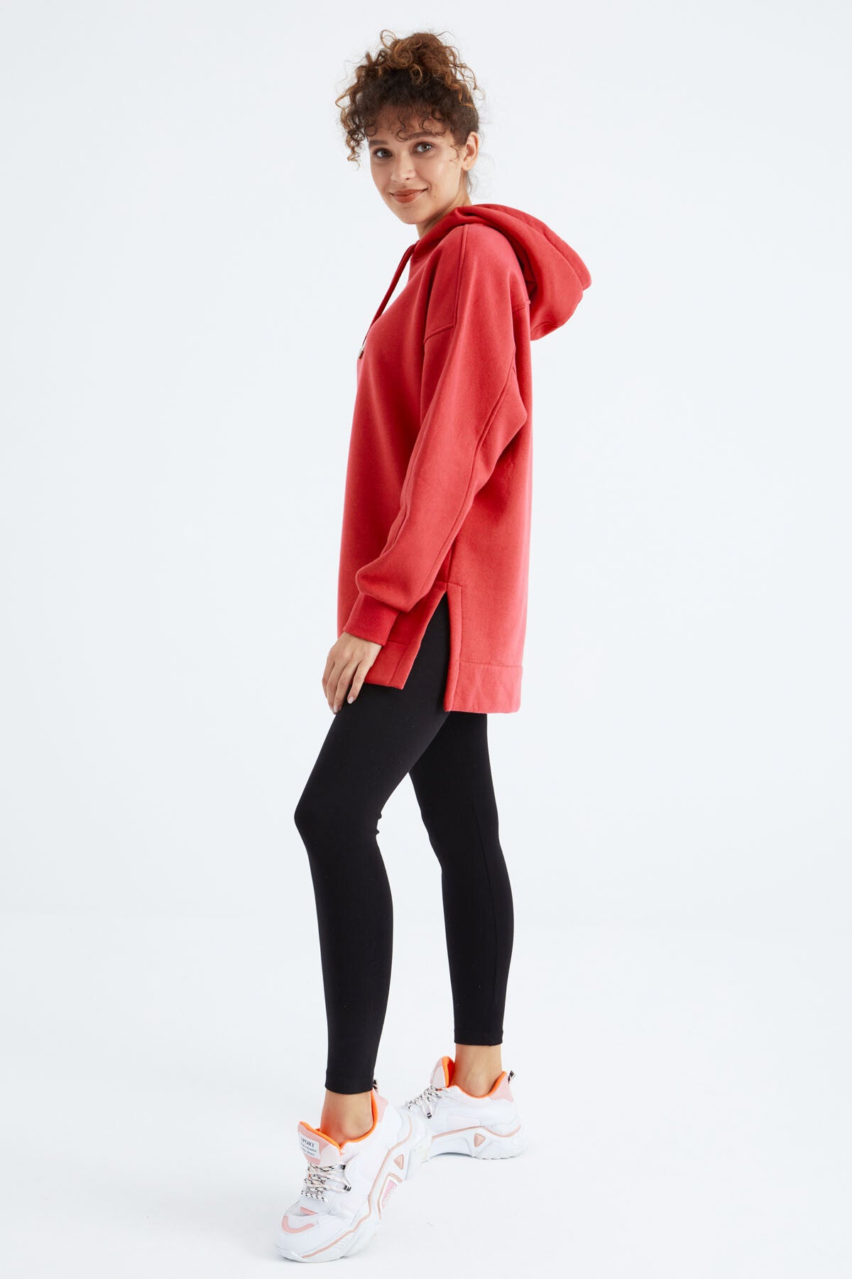 Fiesta Reglan Kol Basic Kapüşonlu Oversize Sweatshirt Tunik - 97242