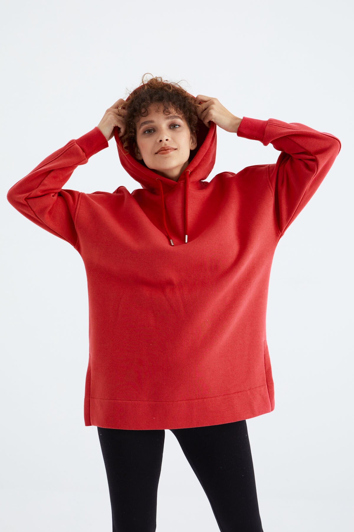 Fiesta Reglan Kol Basic Kapüşonlu Oversize Sweatshirt Tunik - 97242
