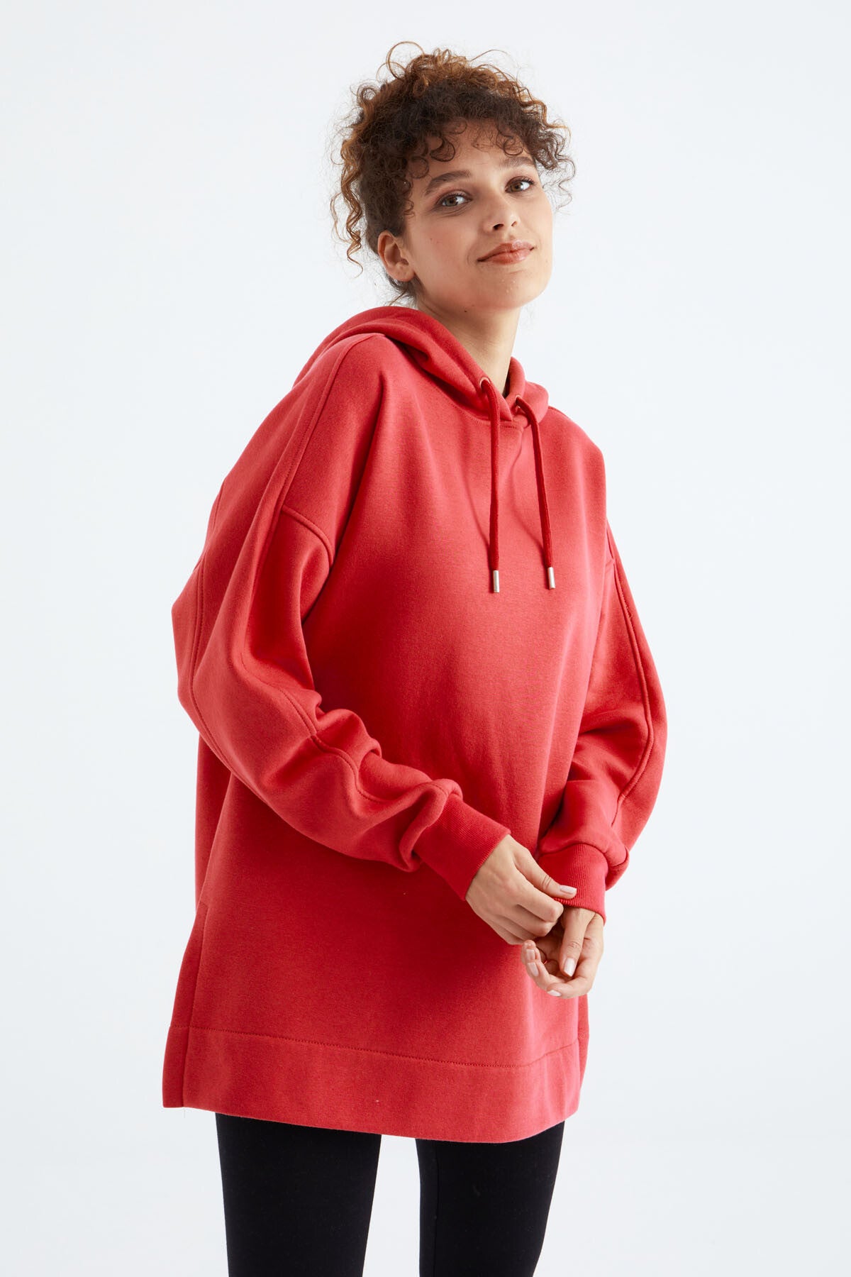 Fiesta Reglan Kol Basic Kapüşonlu Oversize Sweatshirt Tunik - 97242