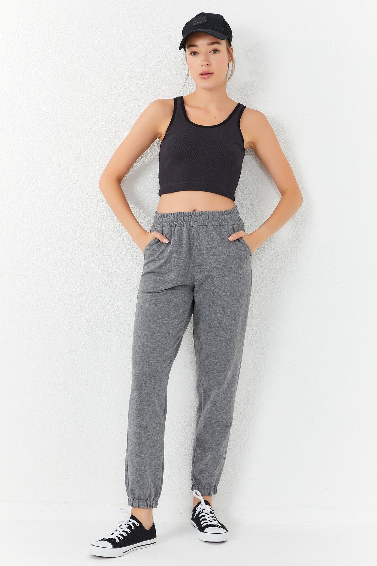 Füme Basic Sıfır Kol Dar Kalıp U Yaka Kadın Crop Top Atlet - 97160