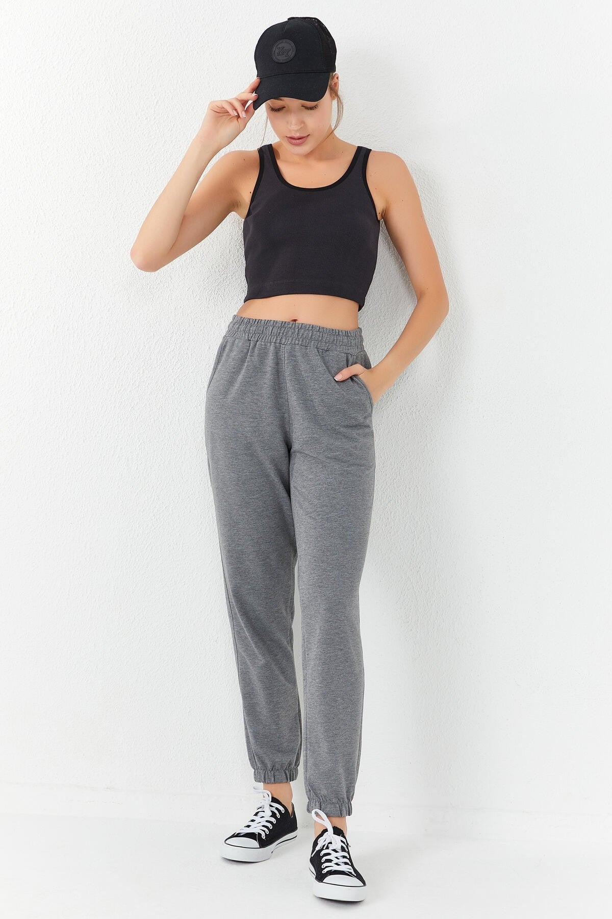 Füme Basic Sıfır Kol Dar Kalıp U Yaka Kadın Crop Top Atlet - 97160
