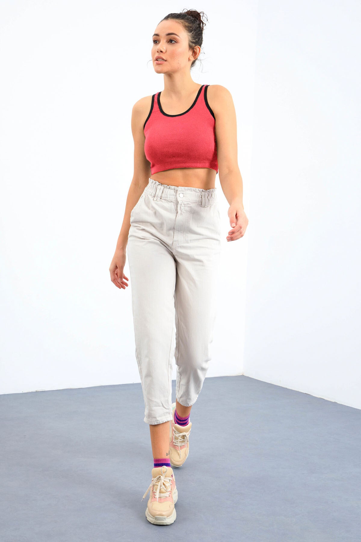 Fuşya Basic Sıfır Kol Dar Kalıp U Yaka Kadın Crop Top Atlet - 97162