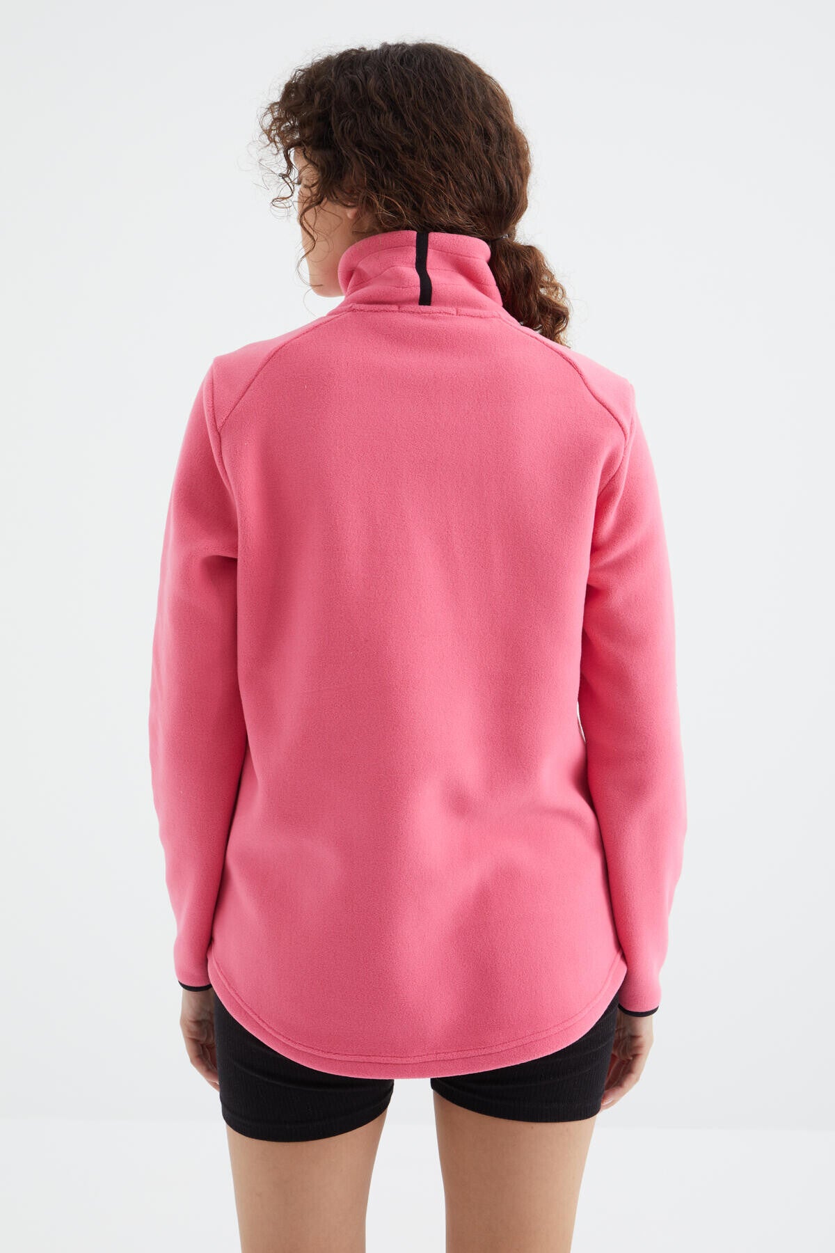 Fuşya Dik Yaka Fermuarlı Rahat Form Kadın Polar Sweatshirt - 97173