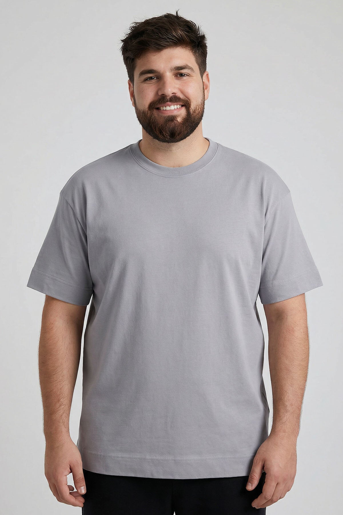 Gri Basic Kısa Kol O Yaka Büyük Beden Erkek T-Shirt - 88072