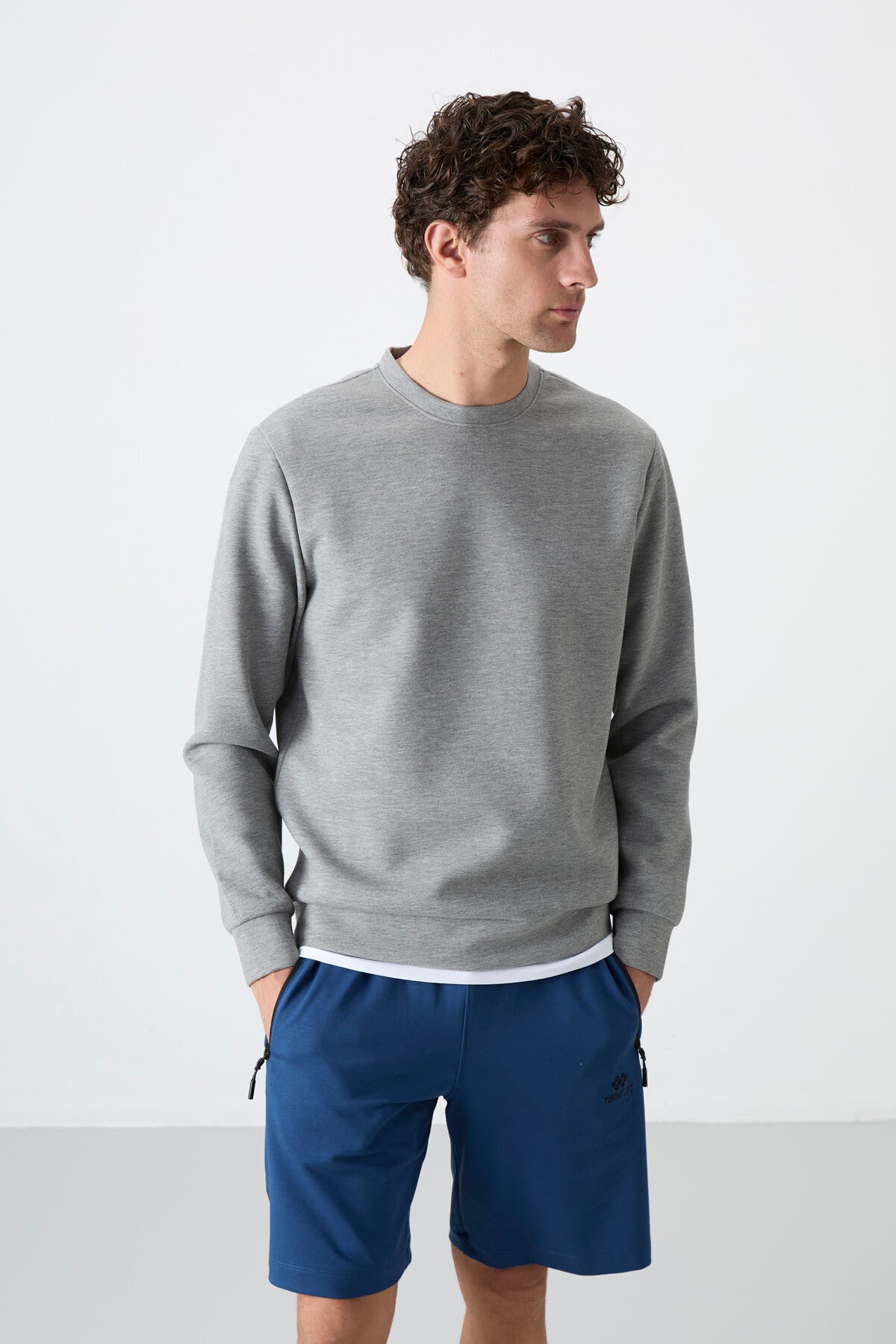 Gri Melanj Basic O Yaka Rahat Form Erkek Sweatshirt - 88053