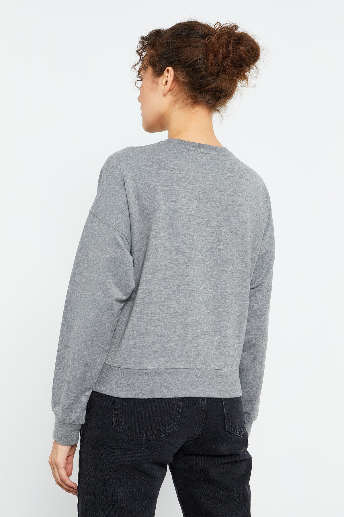 Gri Melanj Basic Rahat Form O Yaka Kadın Sweatshirt - 97114