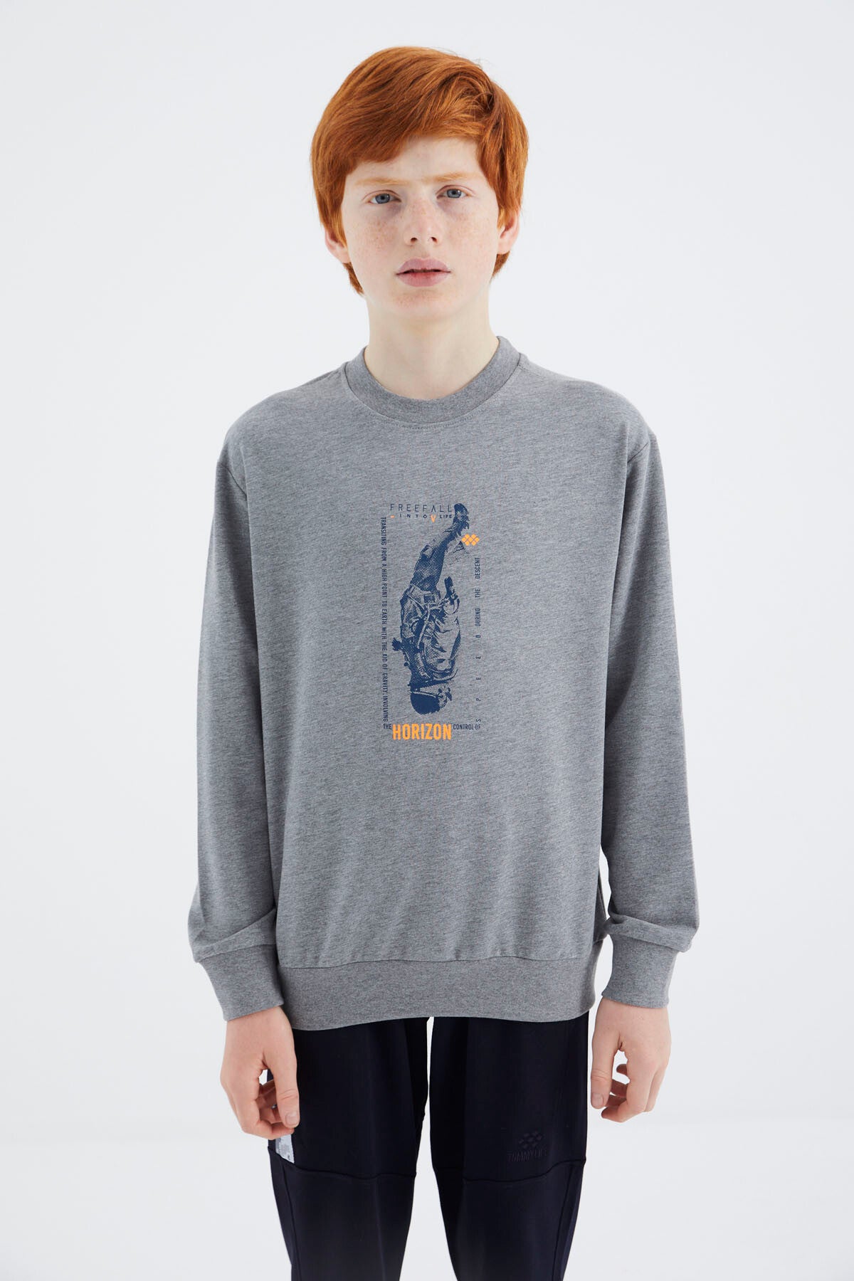 Gri Melanj Baskılı Erkek Çocuk Sweatshirt - 11174