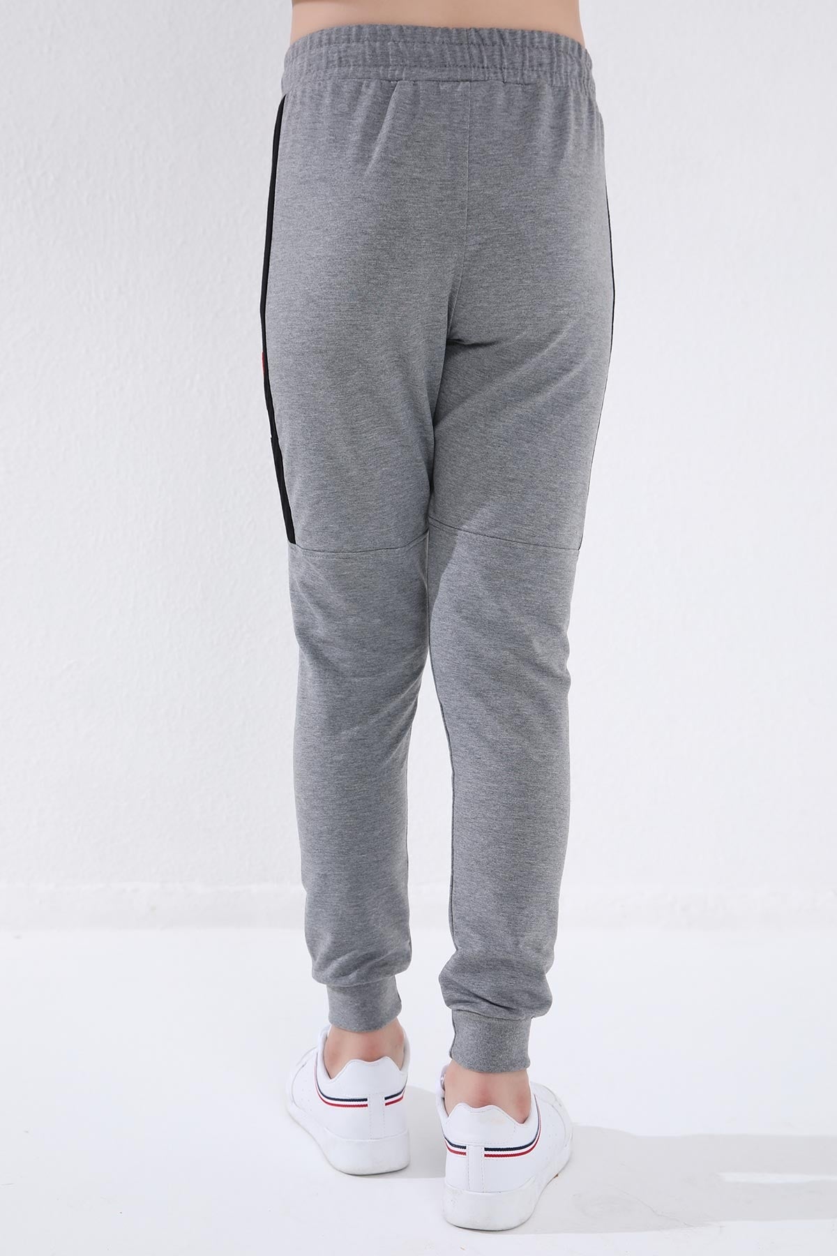 Gri Melanj  Erkek Çocuk Jogger Yarım Şeritli Standart Kalıp Manşetli Eşofman Alt - 64047