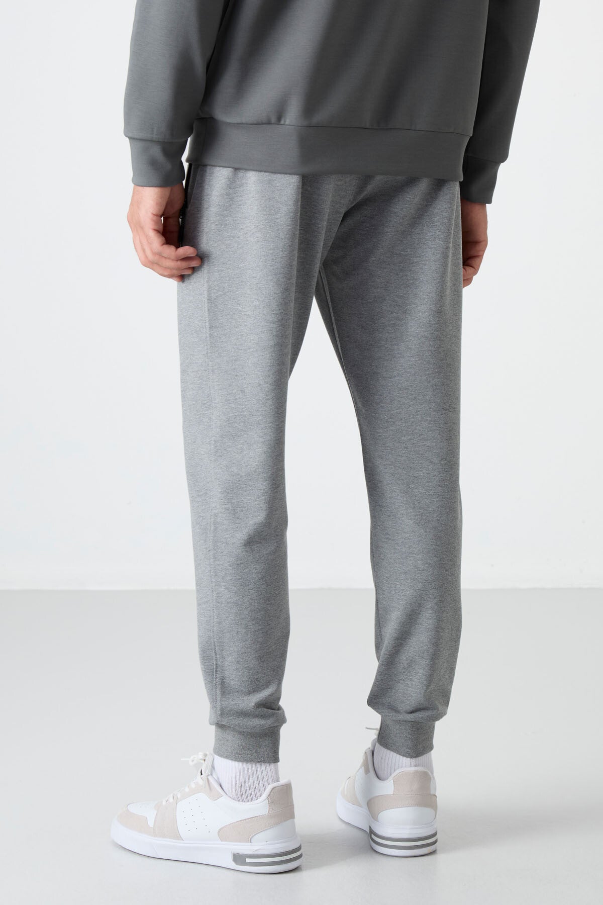 Gri Melanj Fermuar Cepli Standart Kalıp Jogger Erkek Eşofman Alt - 84587