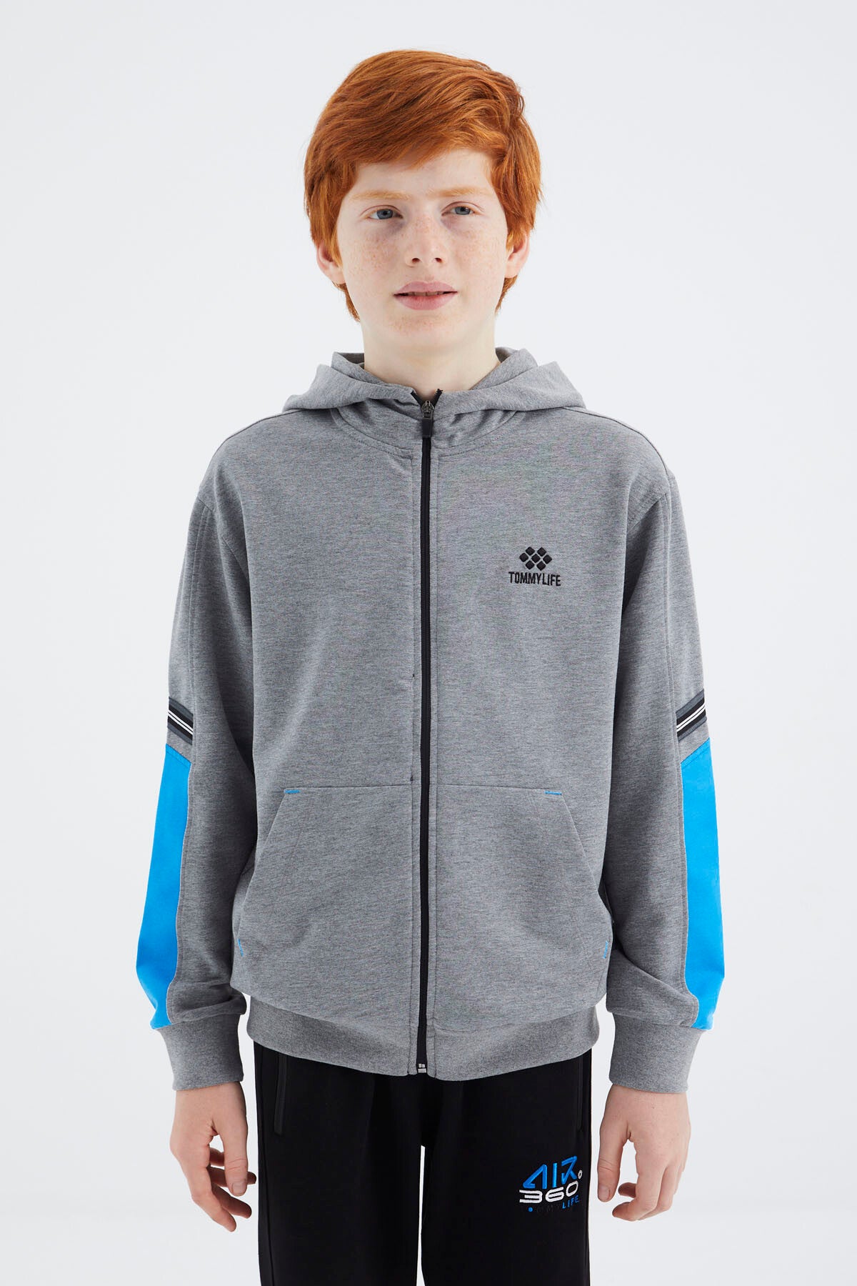 Gri Melanj Fermuarlı Erkek Çocuk Sweatshirt - 11180