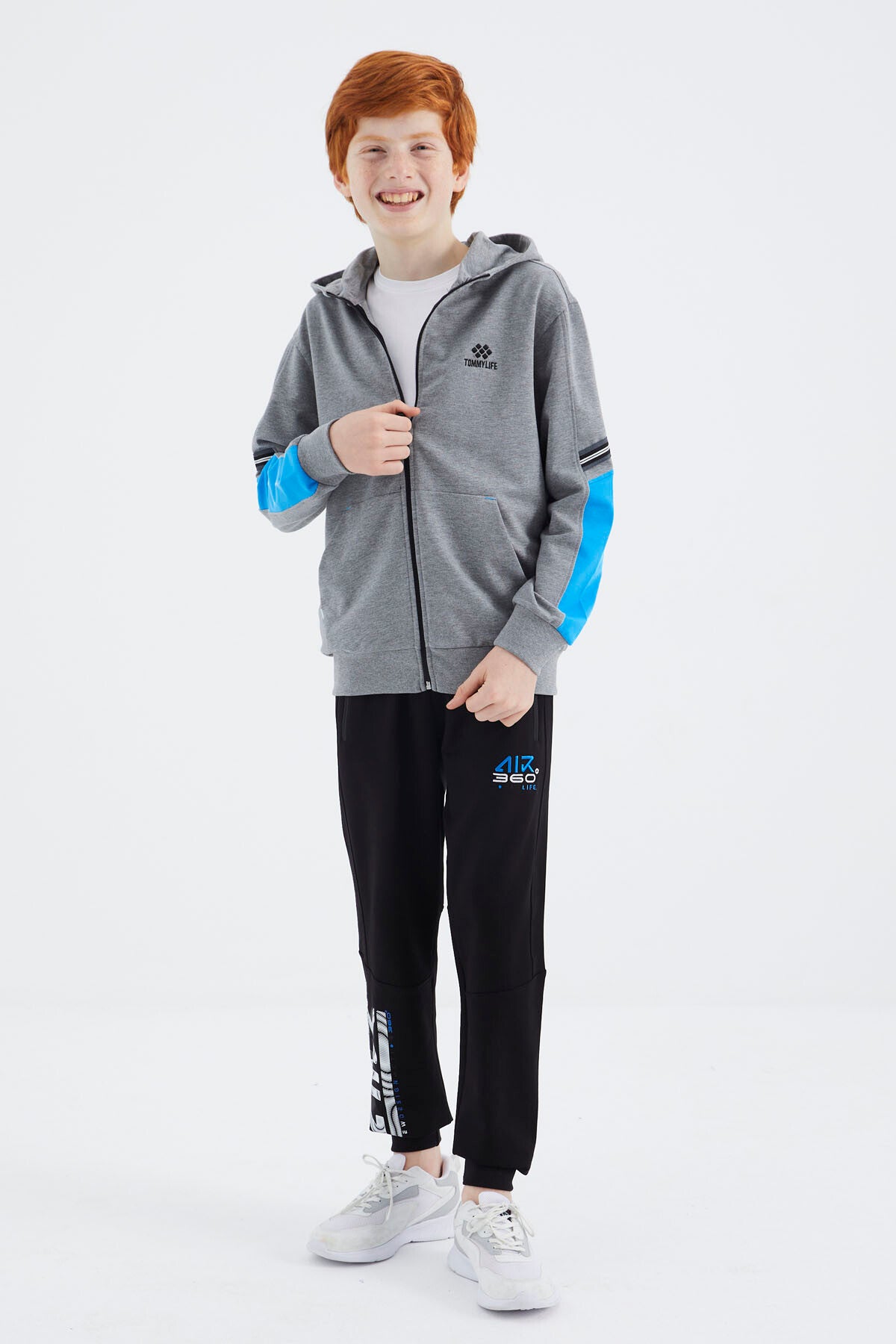 Gri Melanj Fermuarlı Erkek Çocuk Sweatshirt - 11180