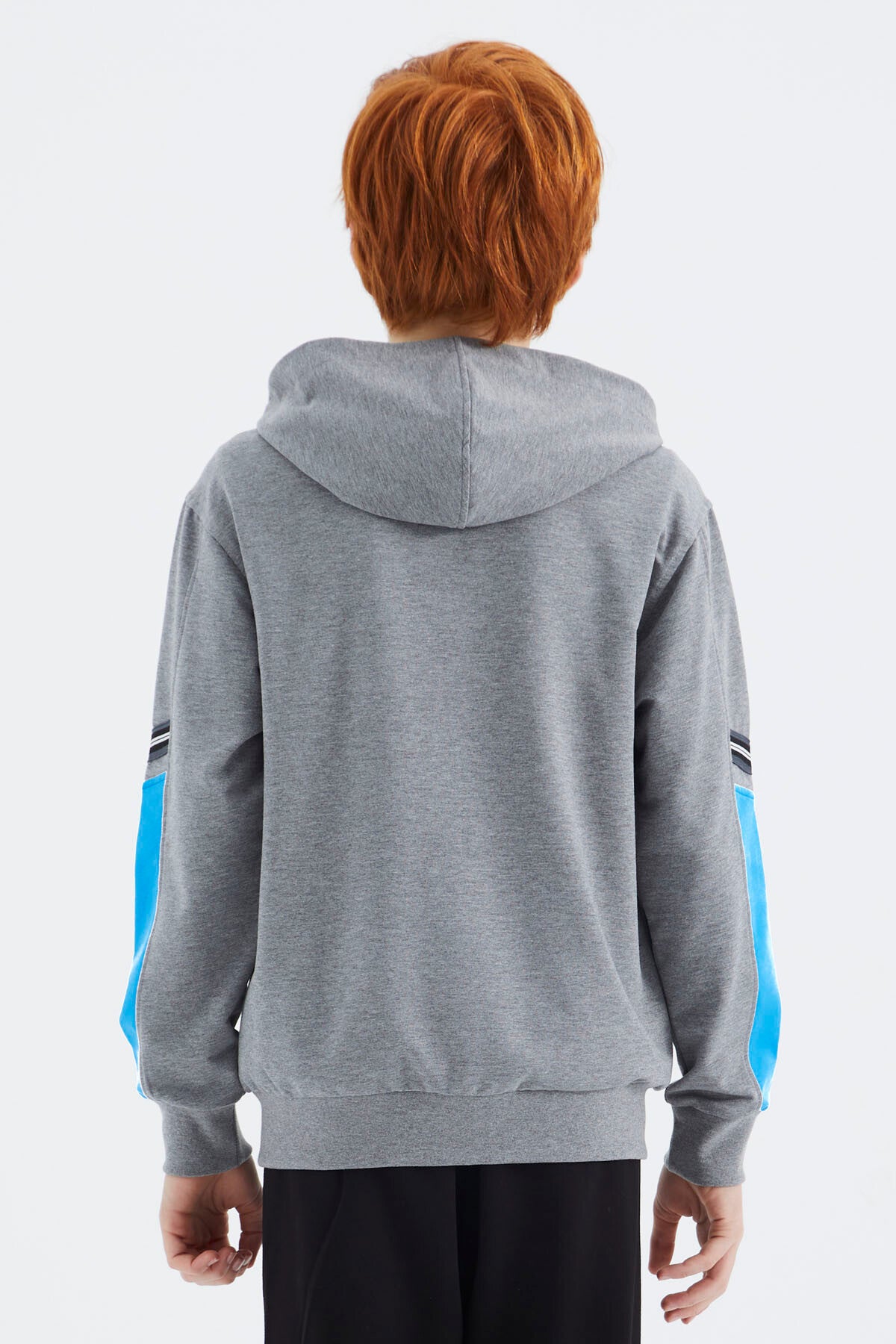 Gri Melanj Fermuarlı Erkek Çocuk Sweatshirt - 11180