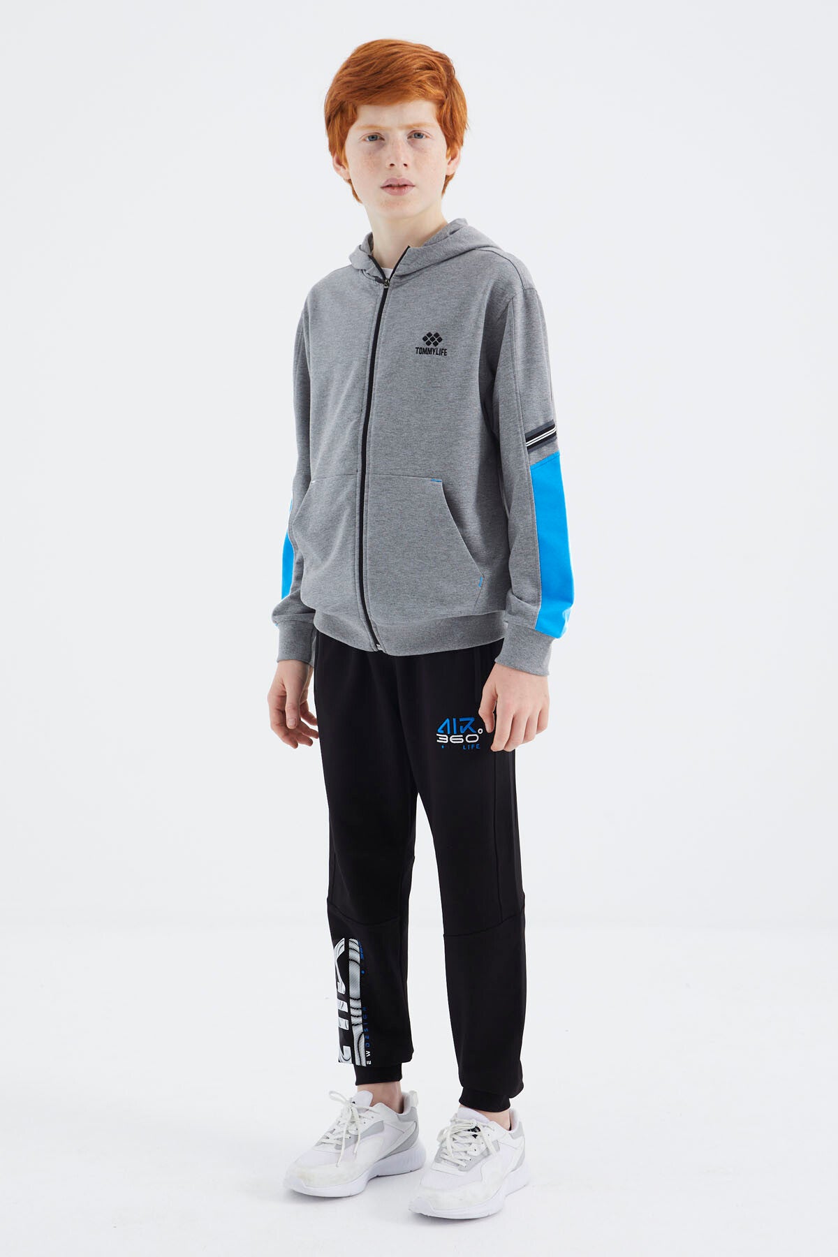 Gri Melanj Fermuarlı Erkek Çocuk Sweatshirt - 11180