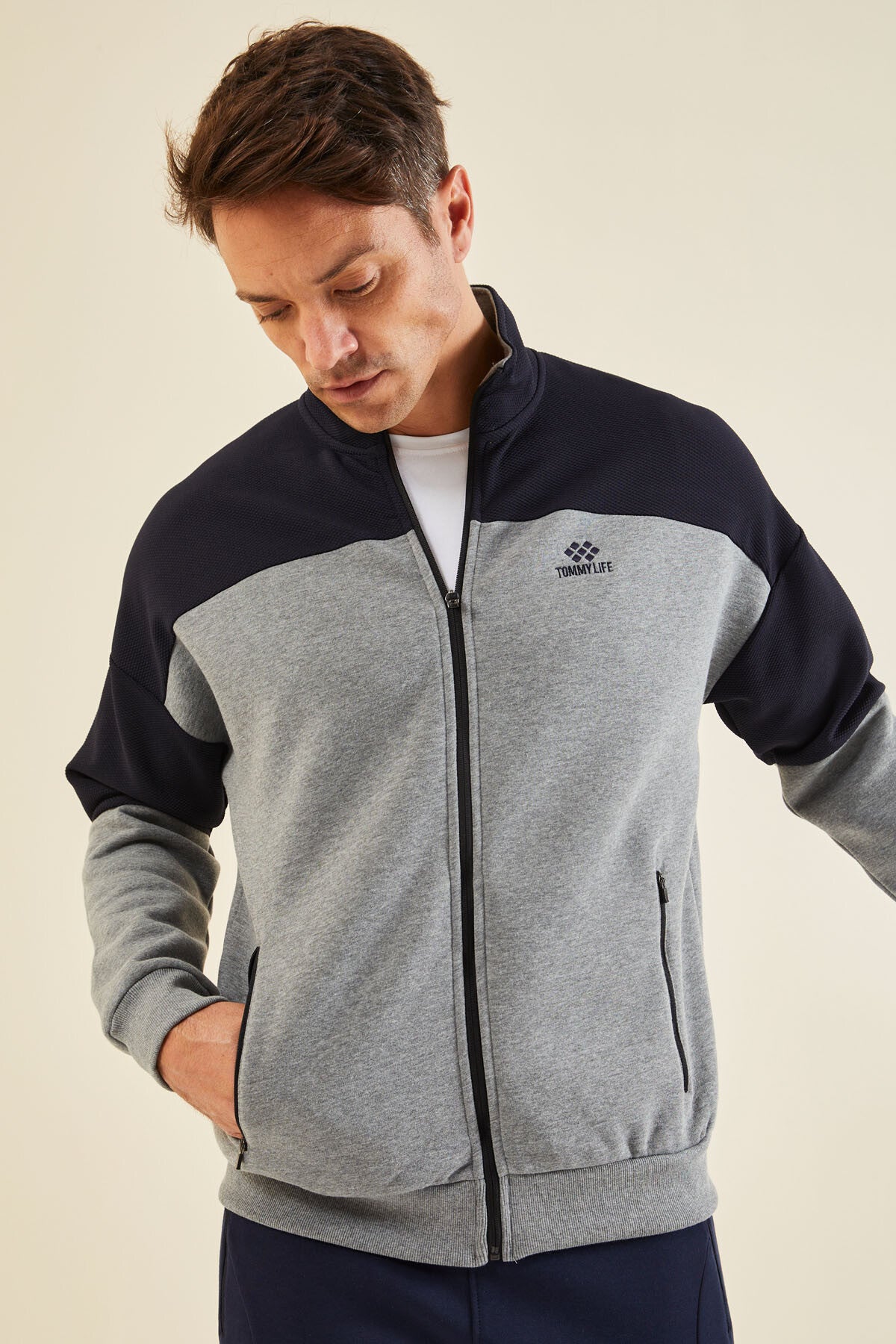 Gri Melanj Fermuarlı Erkek Sweatshirt - 88314