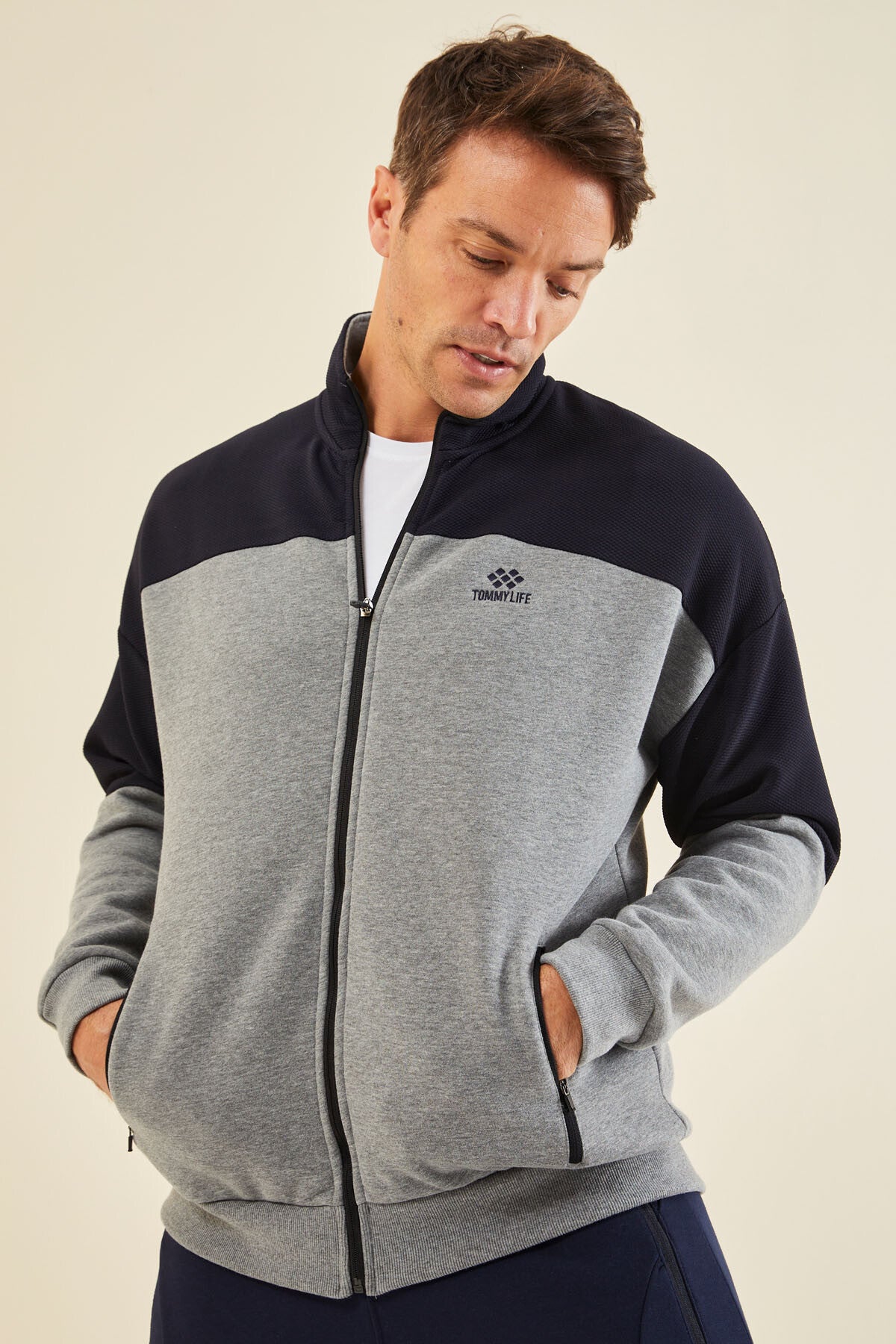 Gri Melanj Fermuarlı Erkek Sweatshirt - 88314