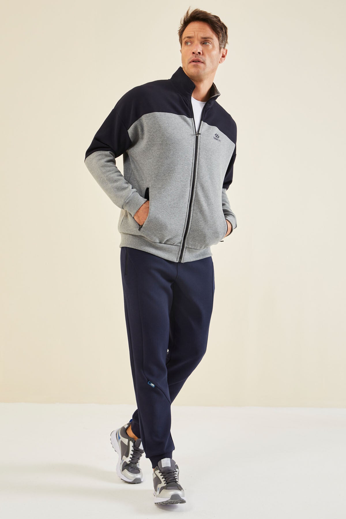 Gri Melanj Fermuarlı Erkek Sweatshirt - 88314